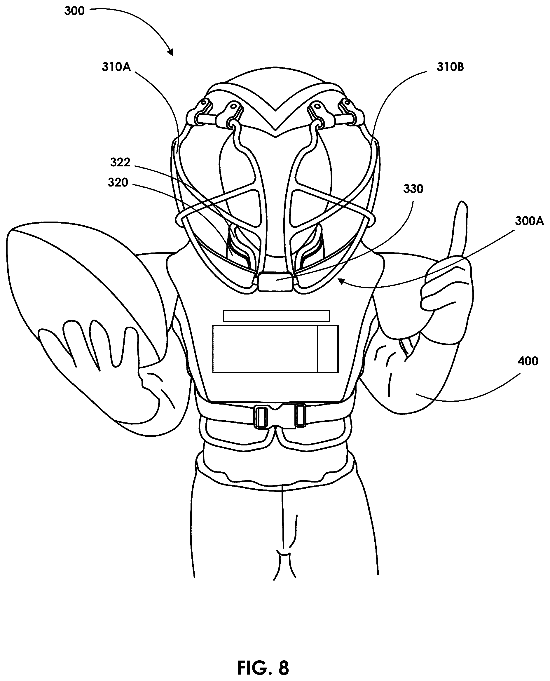 Patent US12569024 Figure 8 – Impact protection suit