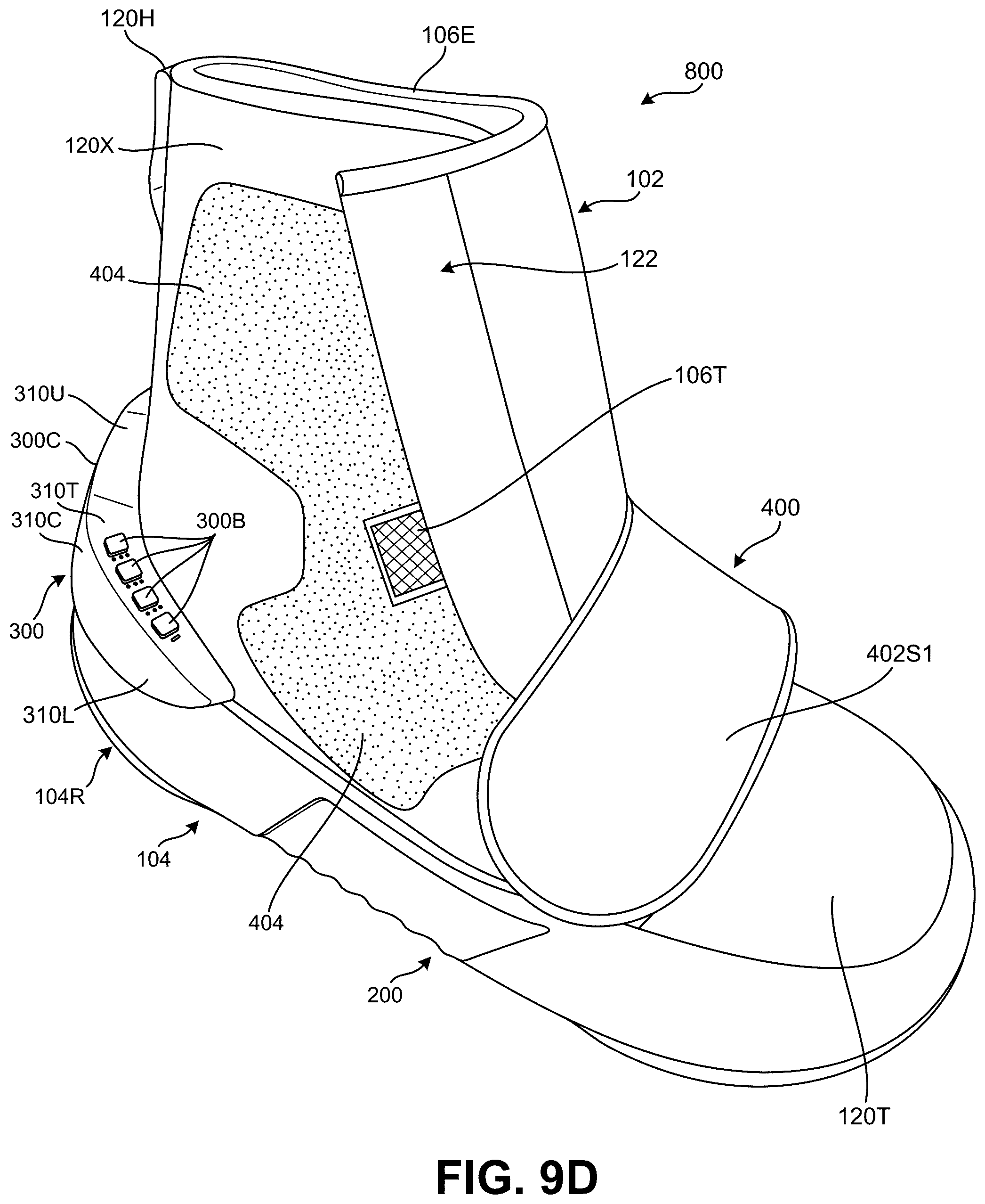 Patent US12569025 Figure 16 – Footwear structures providing compression and thermal treatment