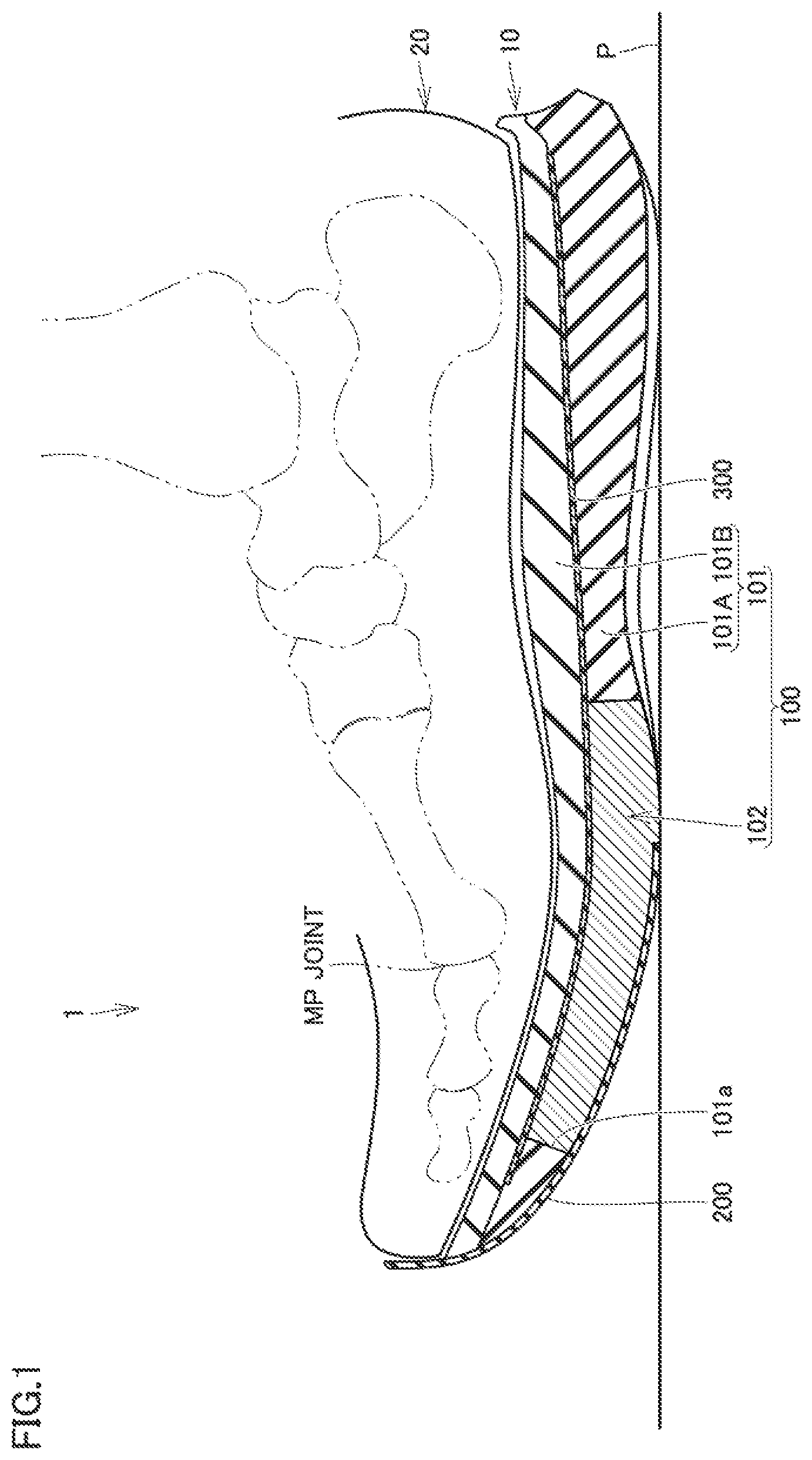 Patent US12569029 Figure 1 – Sole and shoe