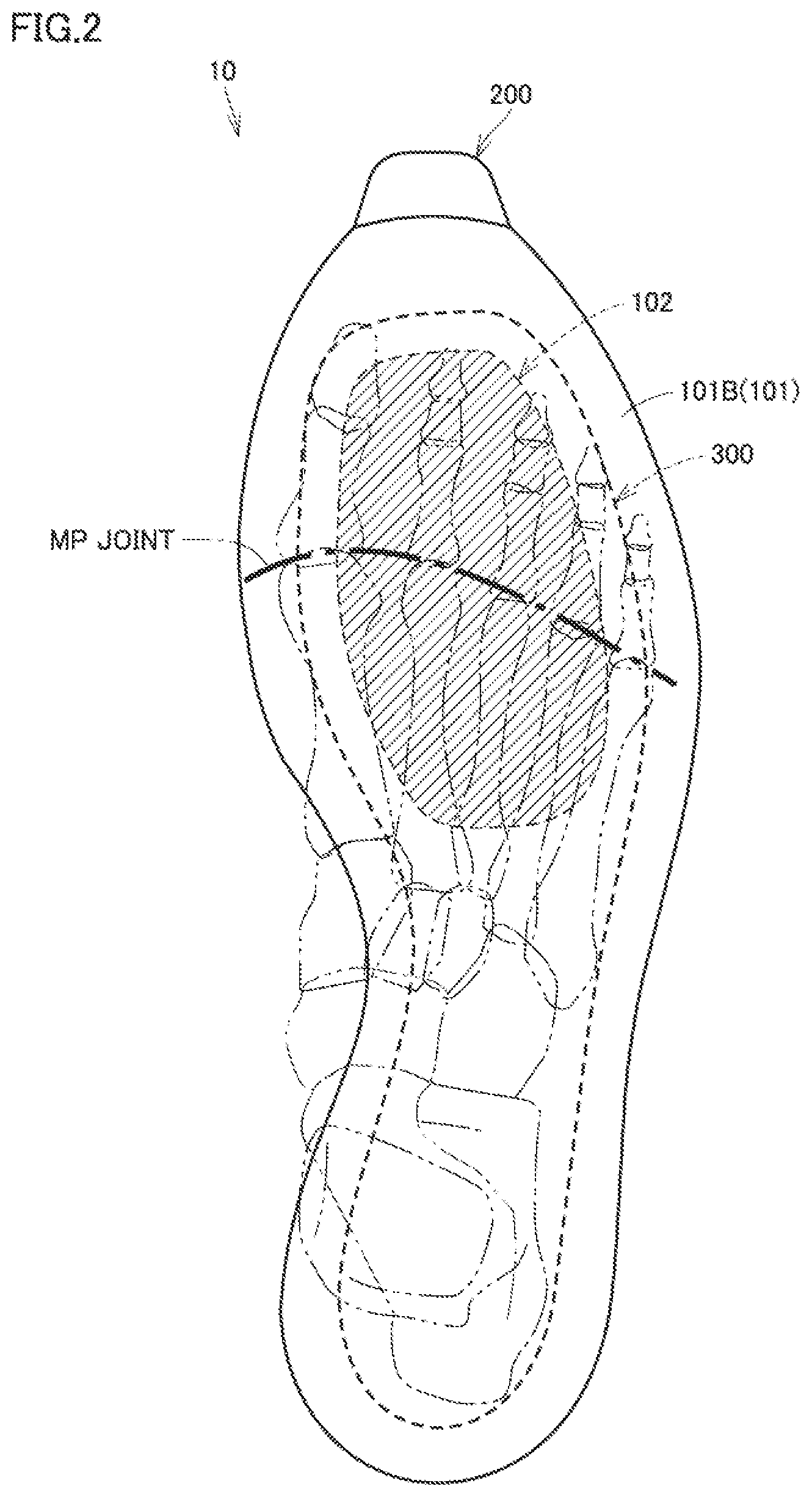Patent US12569029 Figure 2 – Sole and shoe