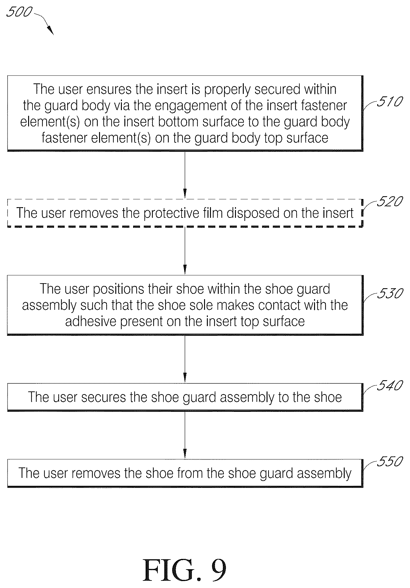 Patent US12569035 Figure 9 – Adhesive insert for shoe sole cleaning and protection