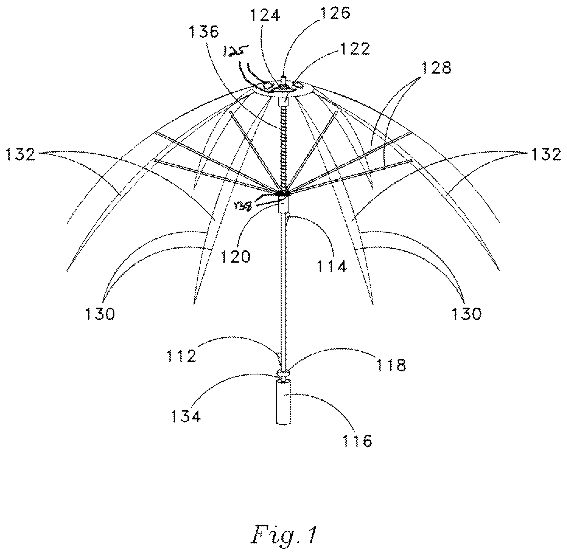 Patent US12569041 — Wind-resistance reducing canopy structure for umbrella — Figure 1