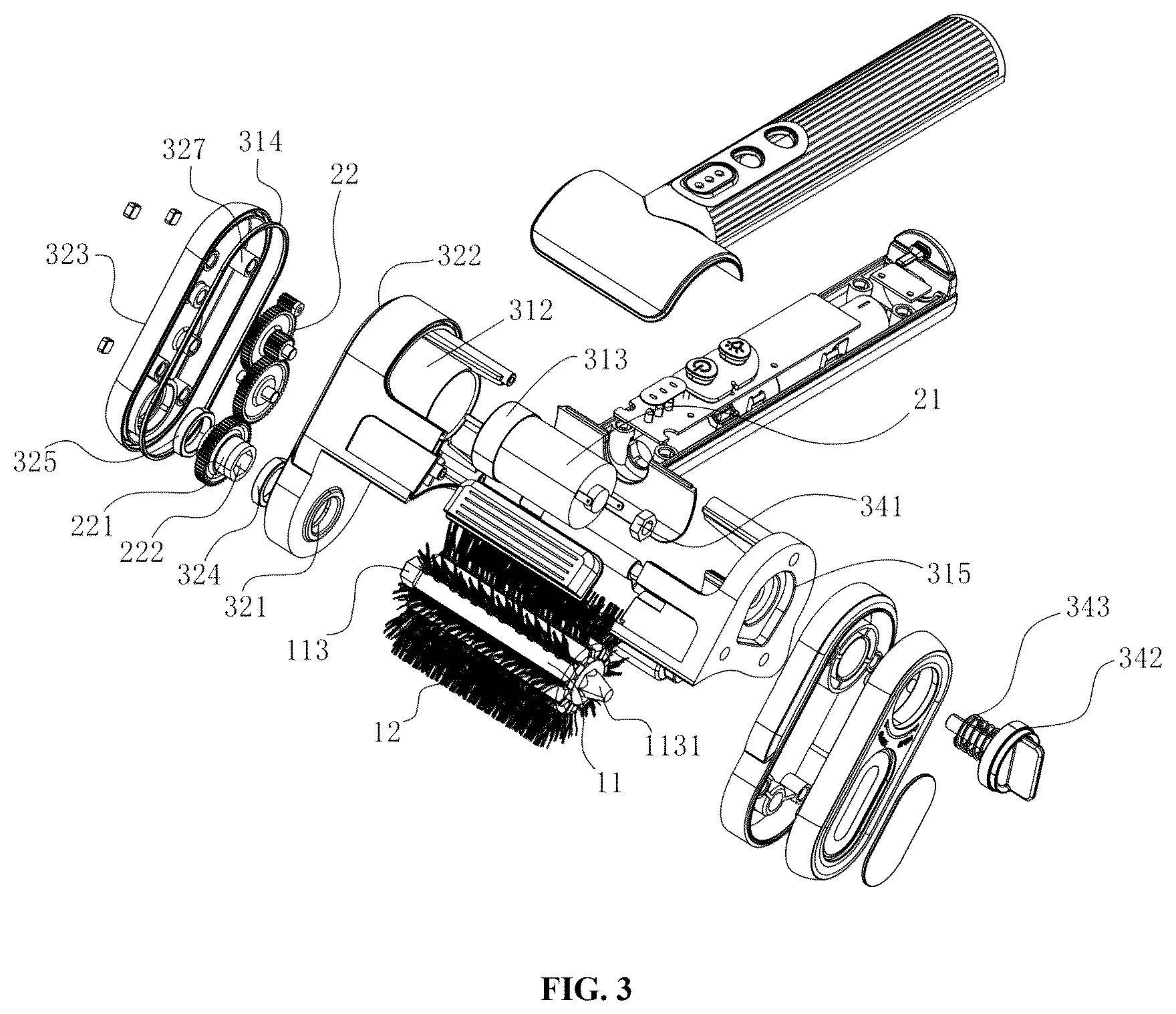 Patent US12569054 Figure 3 – Electric cleaning brush using bristle brush for cleaning