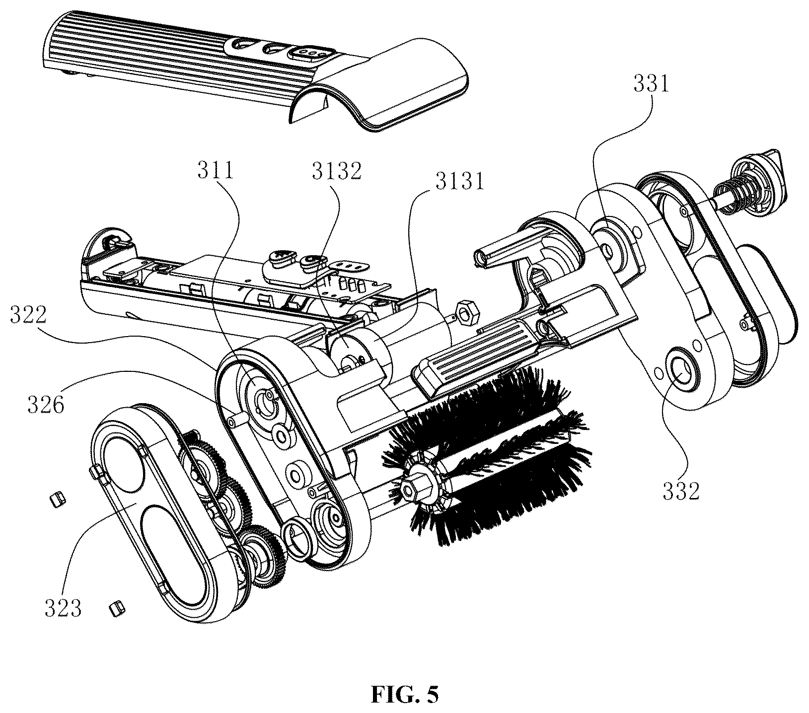 Patent US12569054 Figure 5 – Electric cleaning brush using bristle brush for cleaning