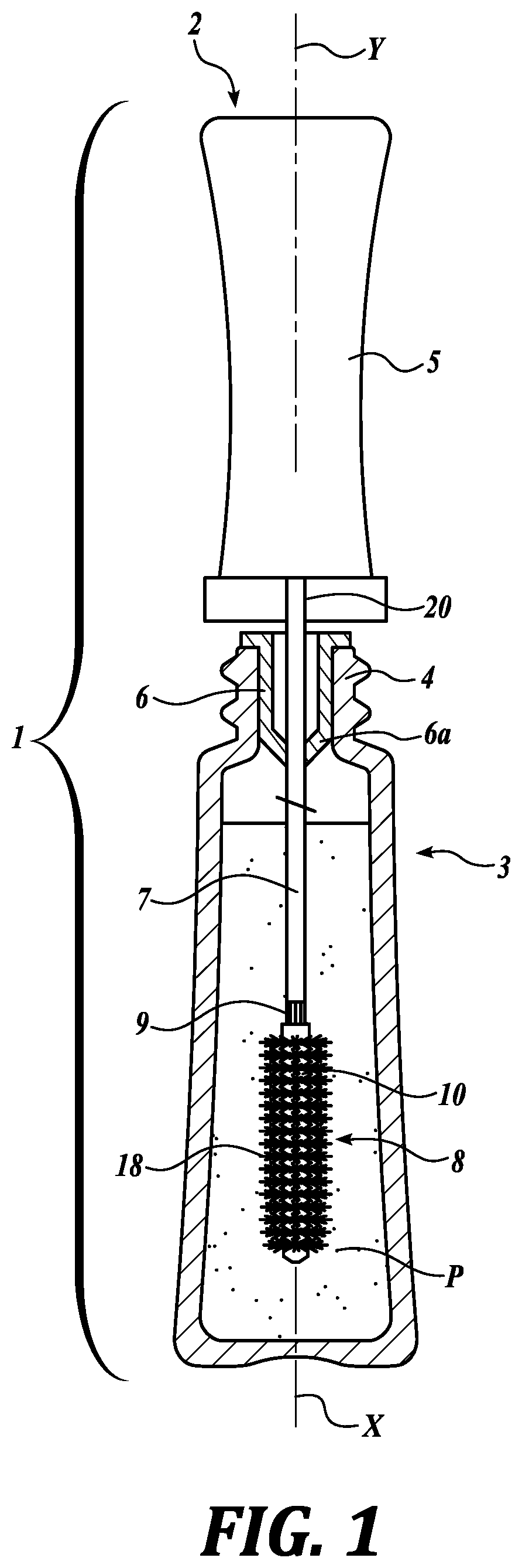 Patent US12569056 — Spiral cosmetic applicator with downward facing microcombs — Figure 1