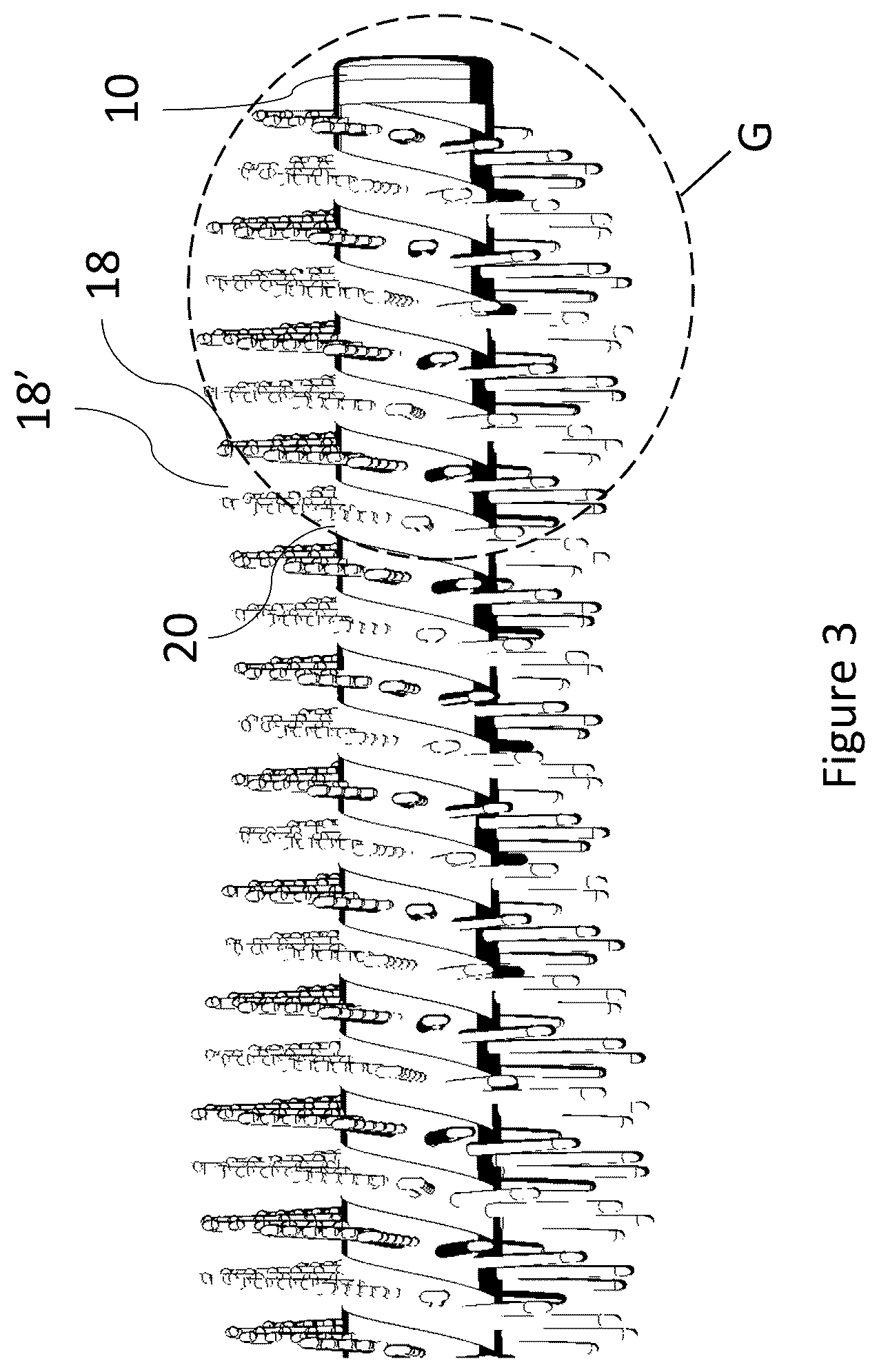 Patent US12569056 Figure 3 – Spiral cosmetic applicator with downward facing microcombs