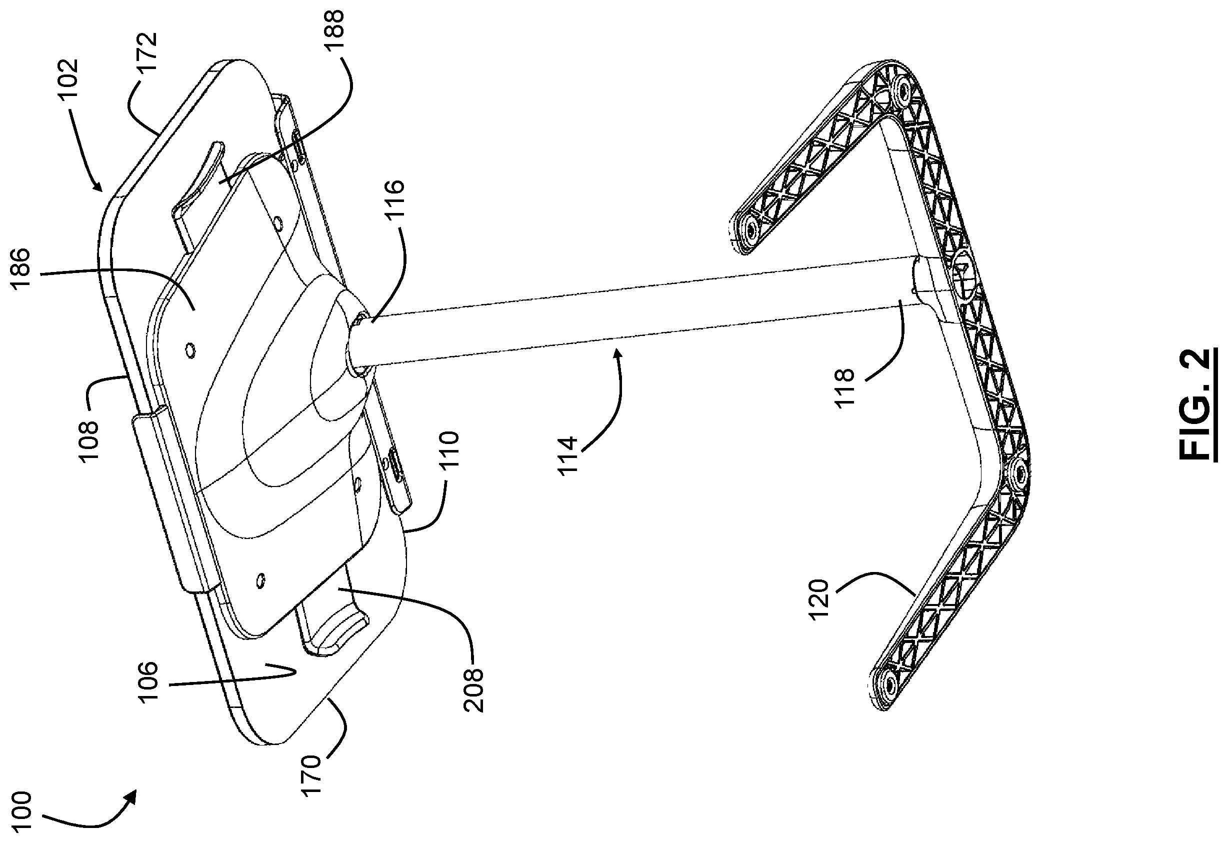 Patent US12569059 Figure 2 – Workstation with tilt-adjustable tabletop