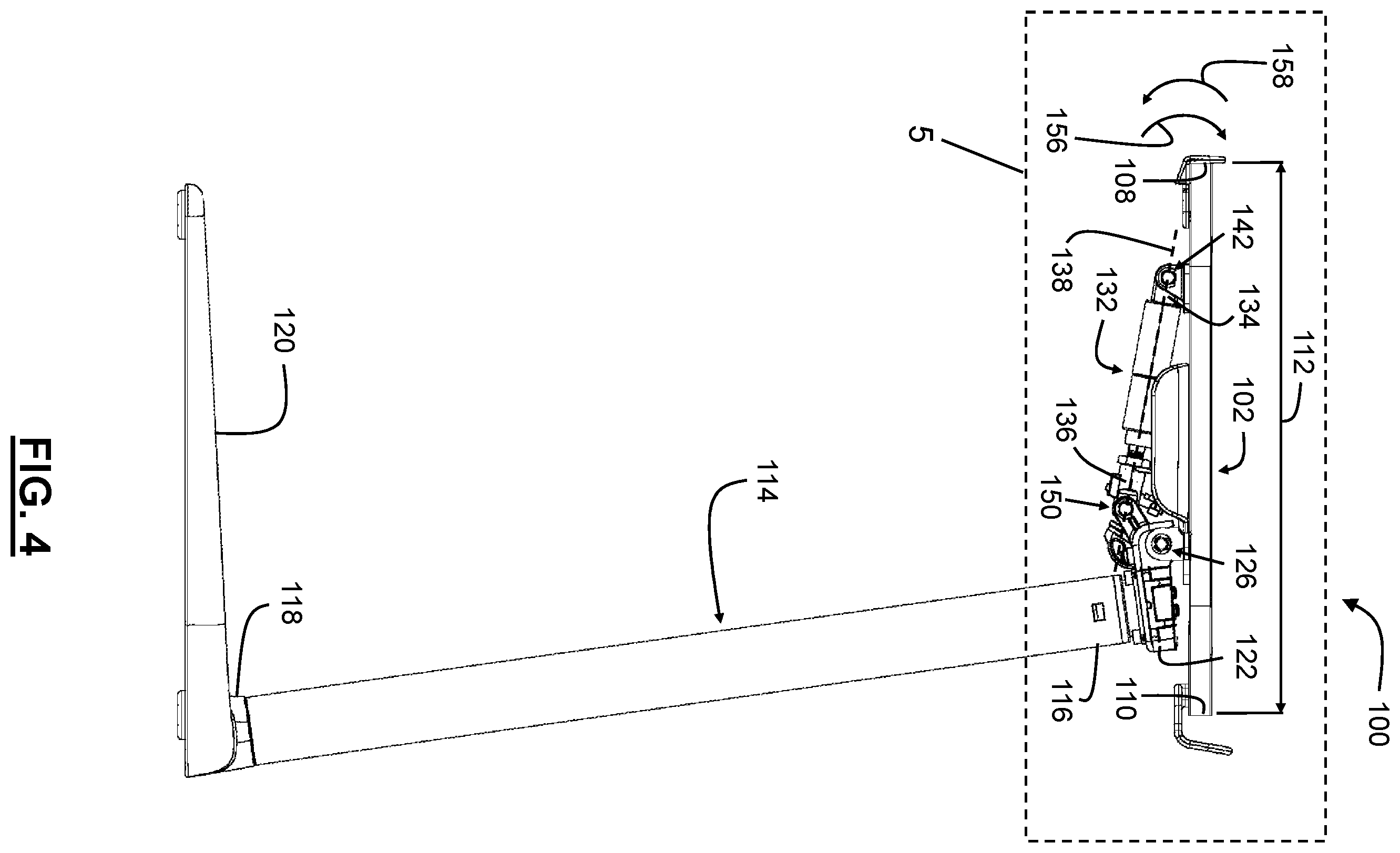 Patent US12569059 Figure 4 – Workstation with tilt-adjustable tabletop