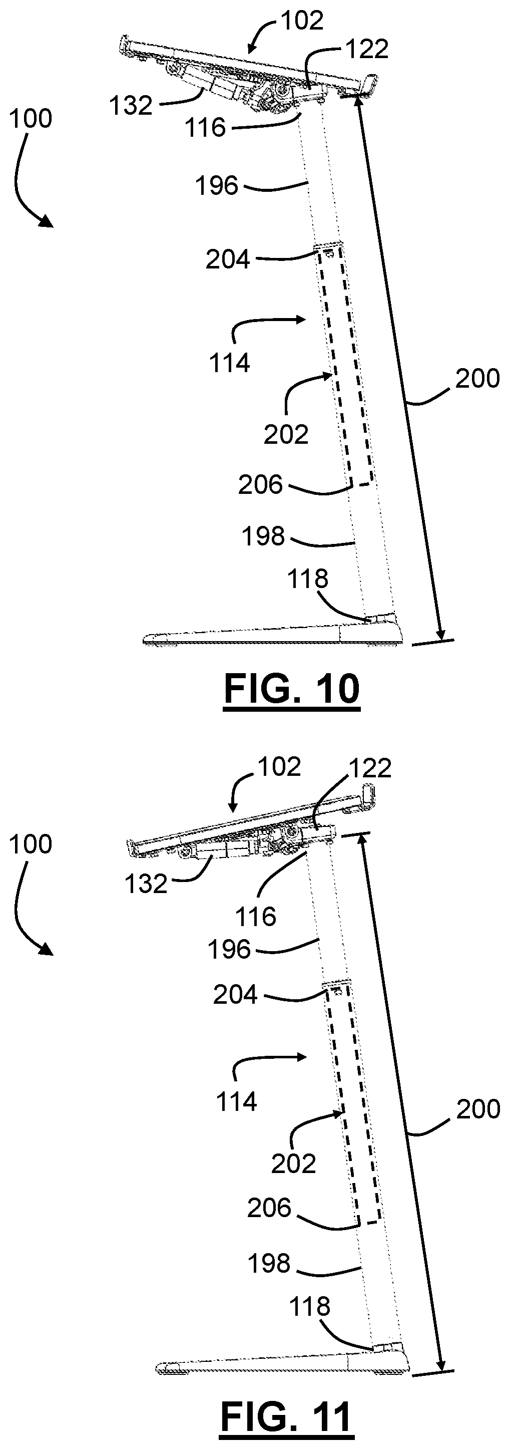 Patent US12569059 Figure 8 – Workstation with tilt-adjustable tabletop