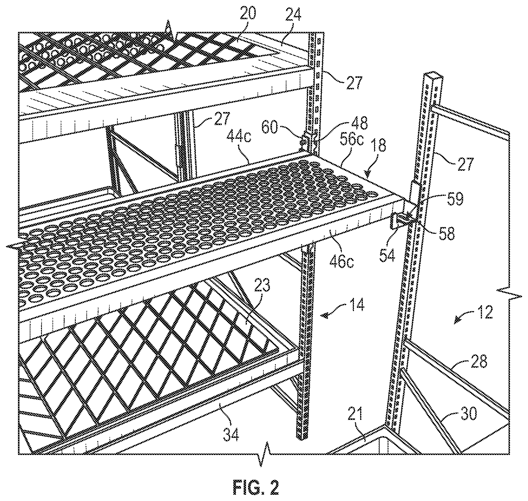 Patent US12569060 Figure 2 – Mobile storage system with elevated platform