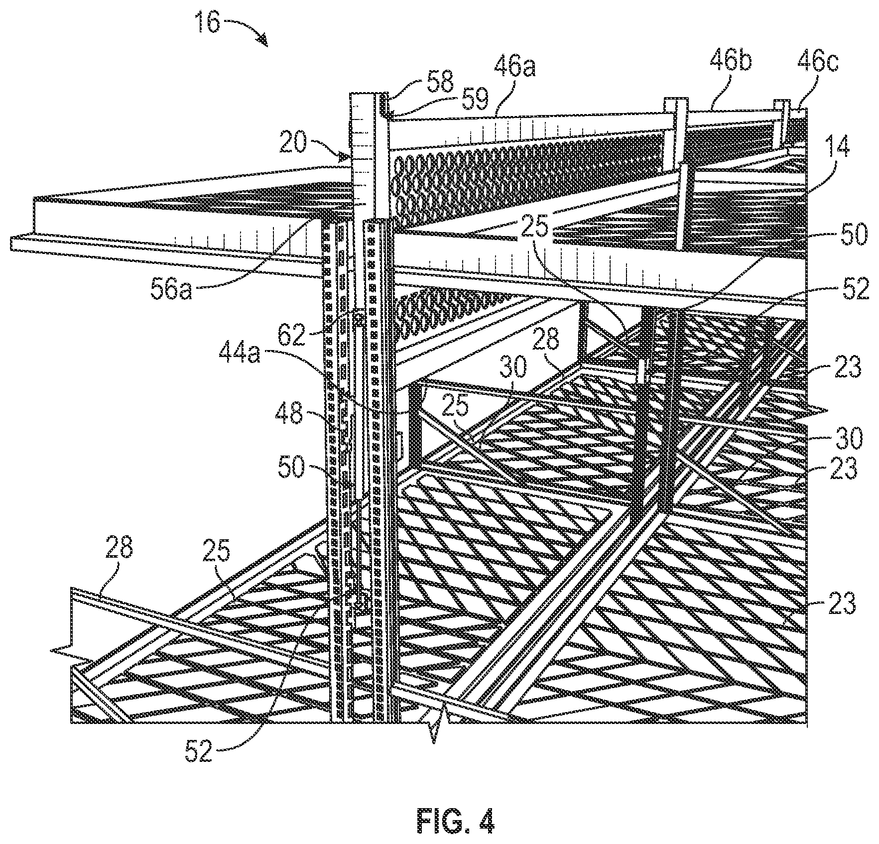 Patent US12569060 Figure 4 – Mobile storage system with elevated platform