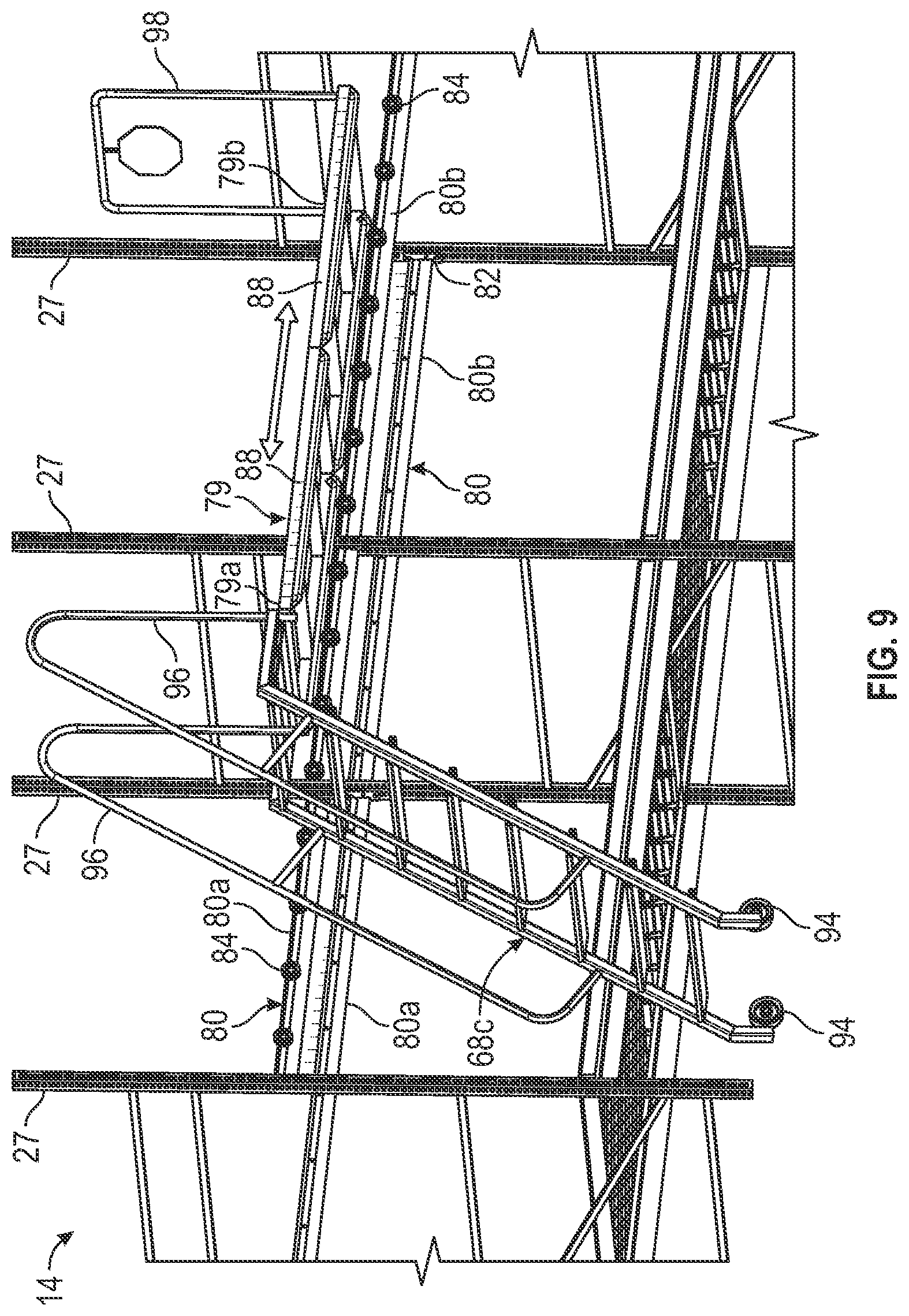 Patent US12569060 Figure 9 – Mobile storage system with elevated platform