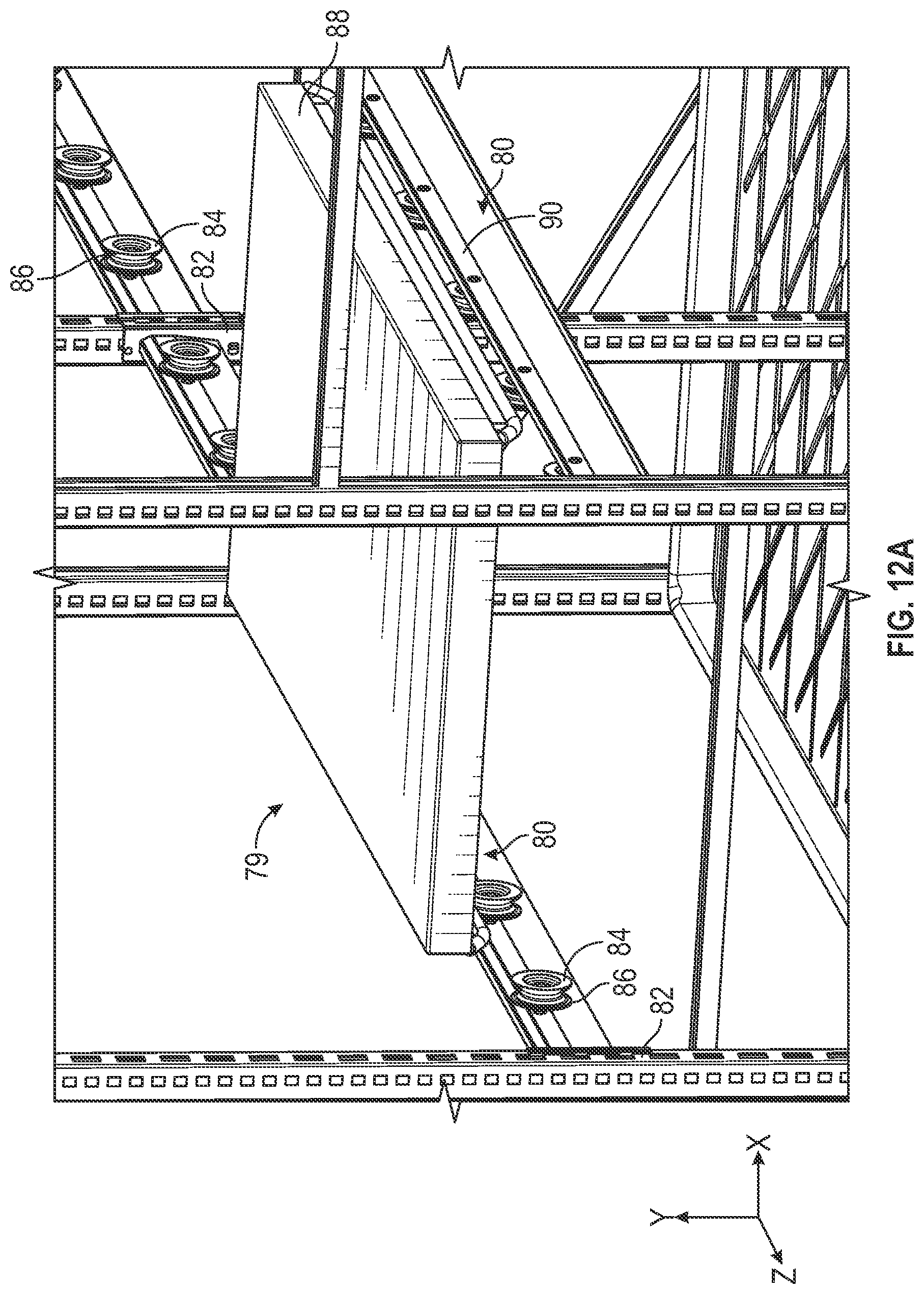 Patent US12569060 Figure 13 – Mobile storage system with elevated platform