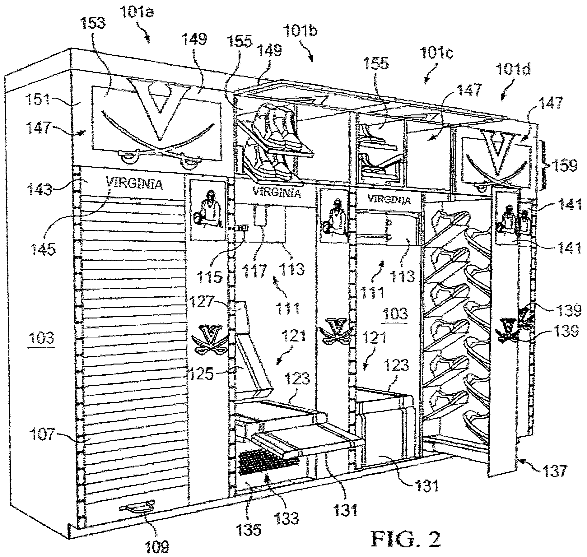 Patent US12569062 Figure 2 – Locker with reclining seat and roll-up door