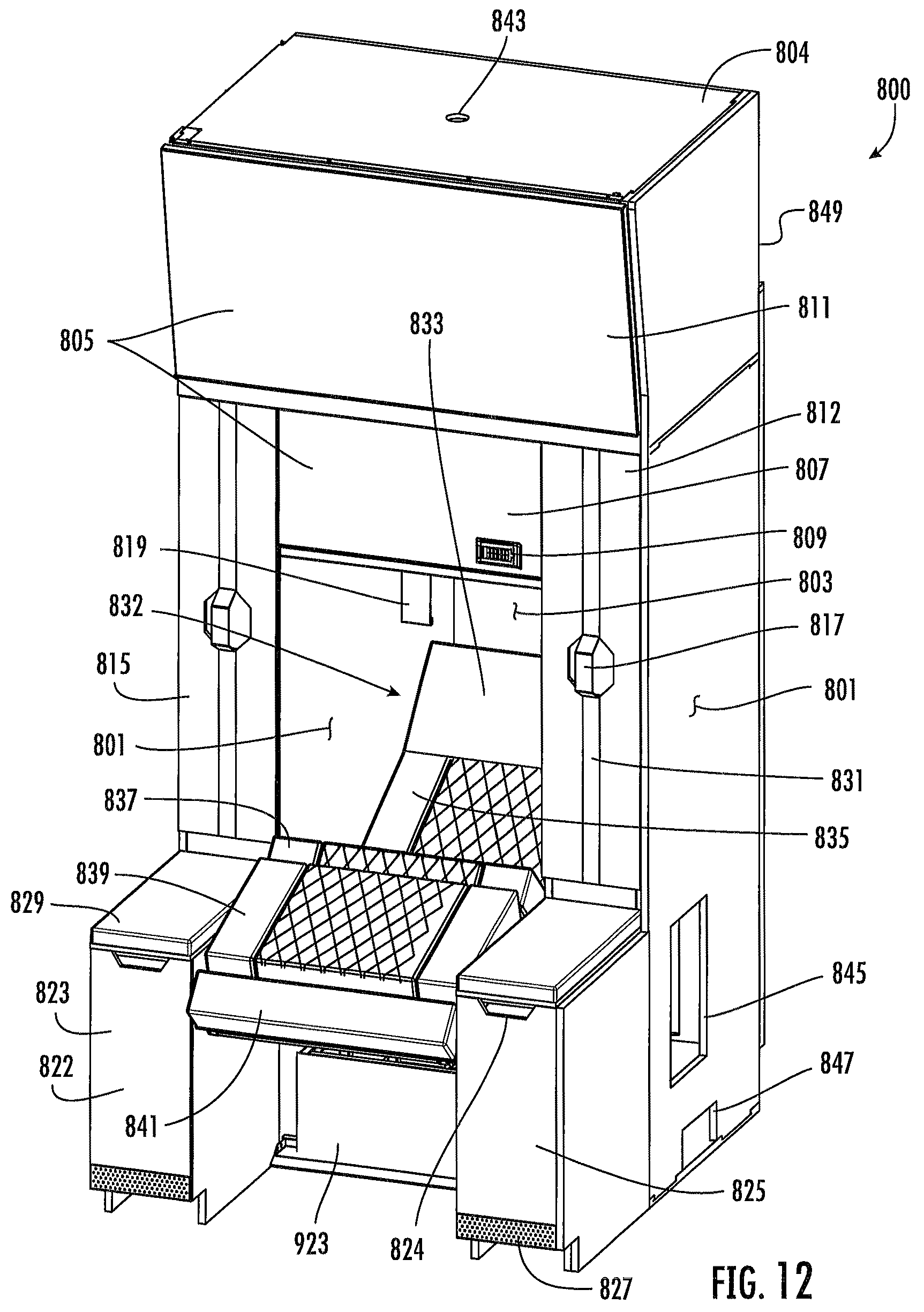 Patent US12569062 Figure 16 – Locker with reclining seat and roll-up door