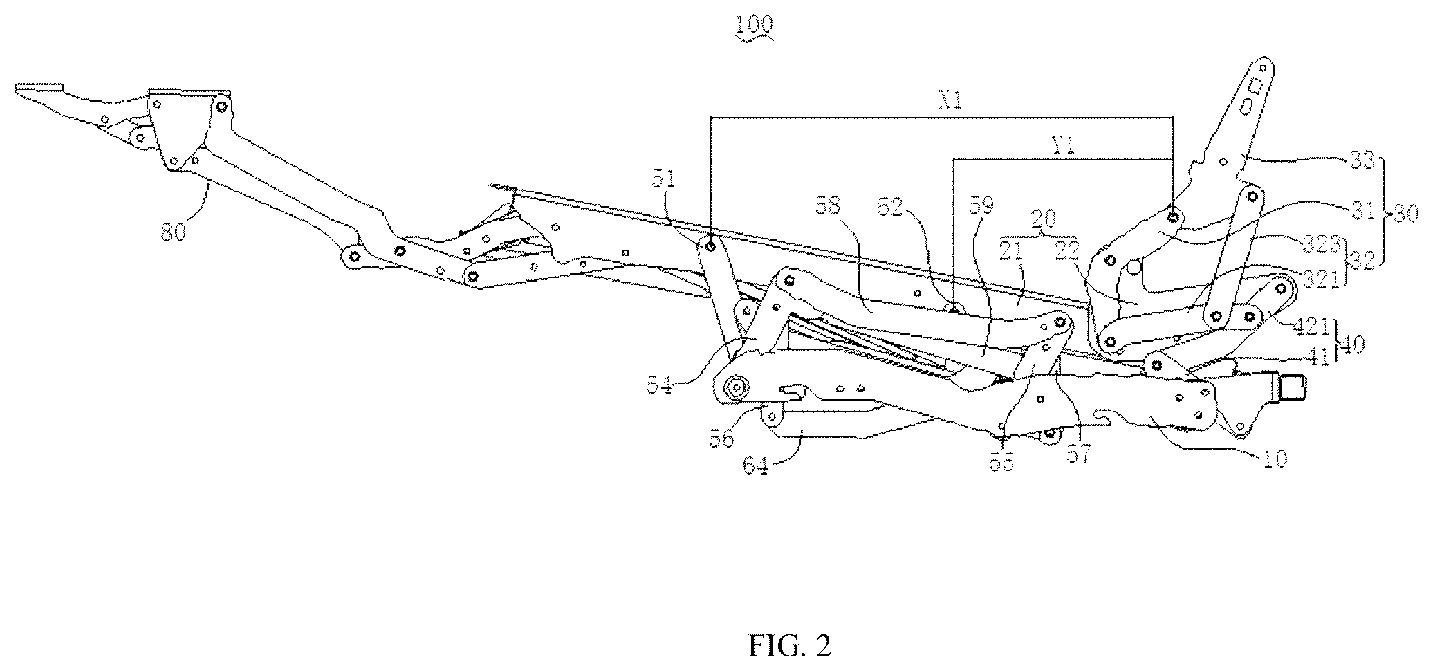Patent US12569066 Figure 2 – Seat frame and seat with switchable sitting and lying positions