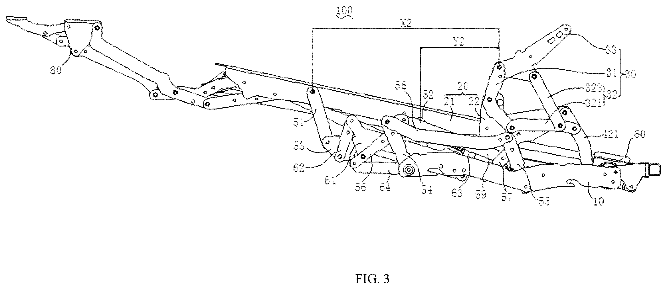 Patent US12569066 Figure 3 – Seat frame and seat with switchable sitting and lying positions