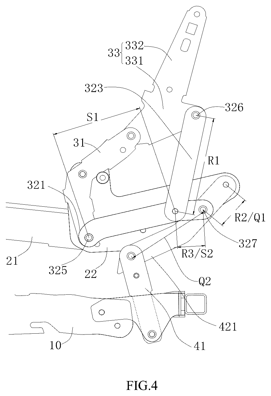Patent US12569066 Figure 4 – Seat frame and seat with switchable sitting and lying positions