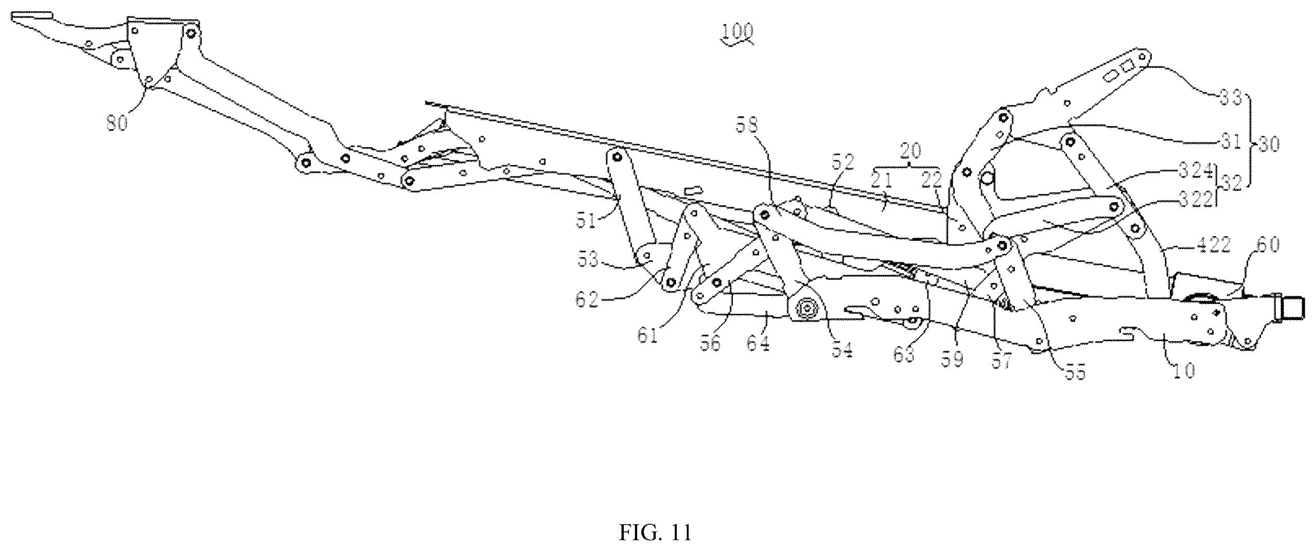 Patent US12569066 Figure 11 – Seat frame and seat with switchable sitting and lying positions