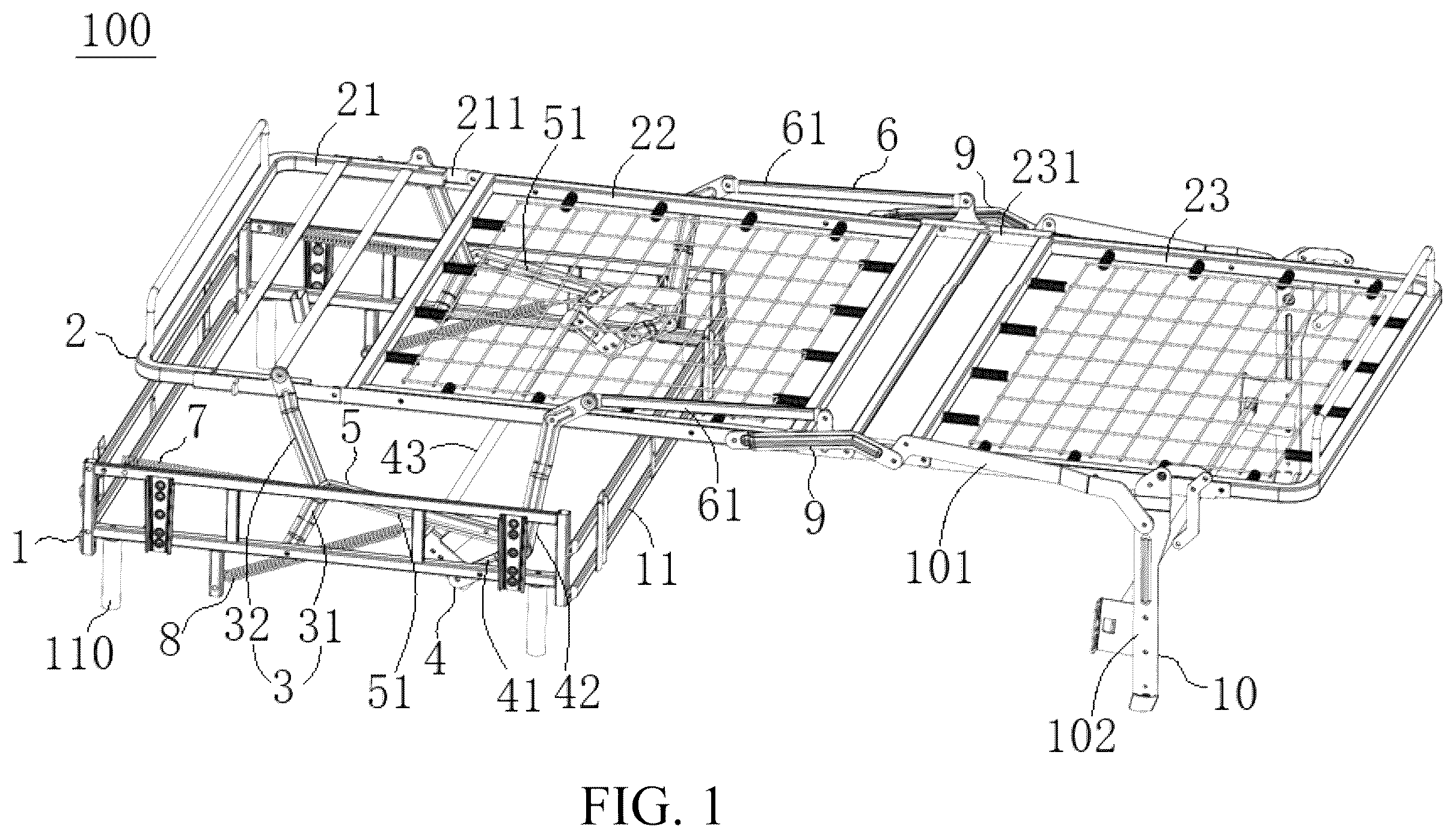 Patent US12569068 Figure 1 – Single folding sofa bedstead