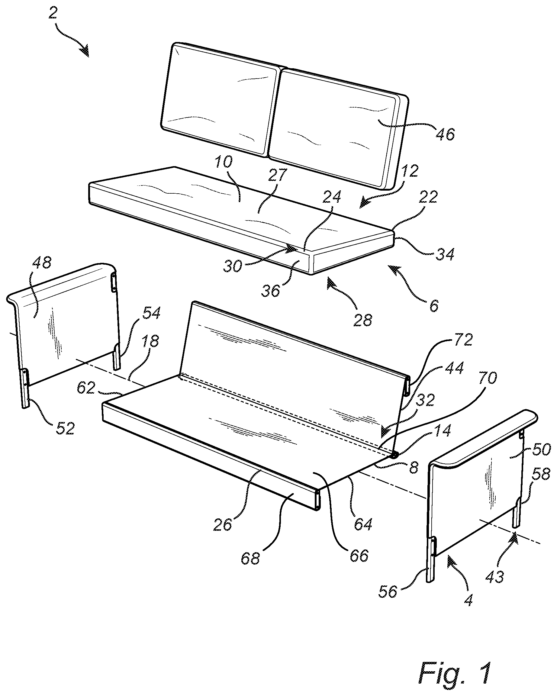 Patent US12569069 — Furniture, convertible from a sofa to a bed — Figure 1