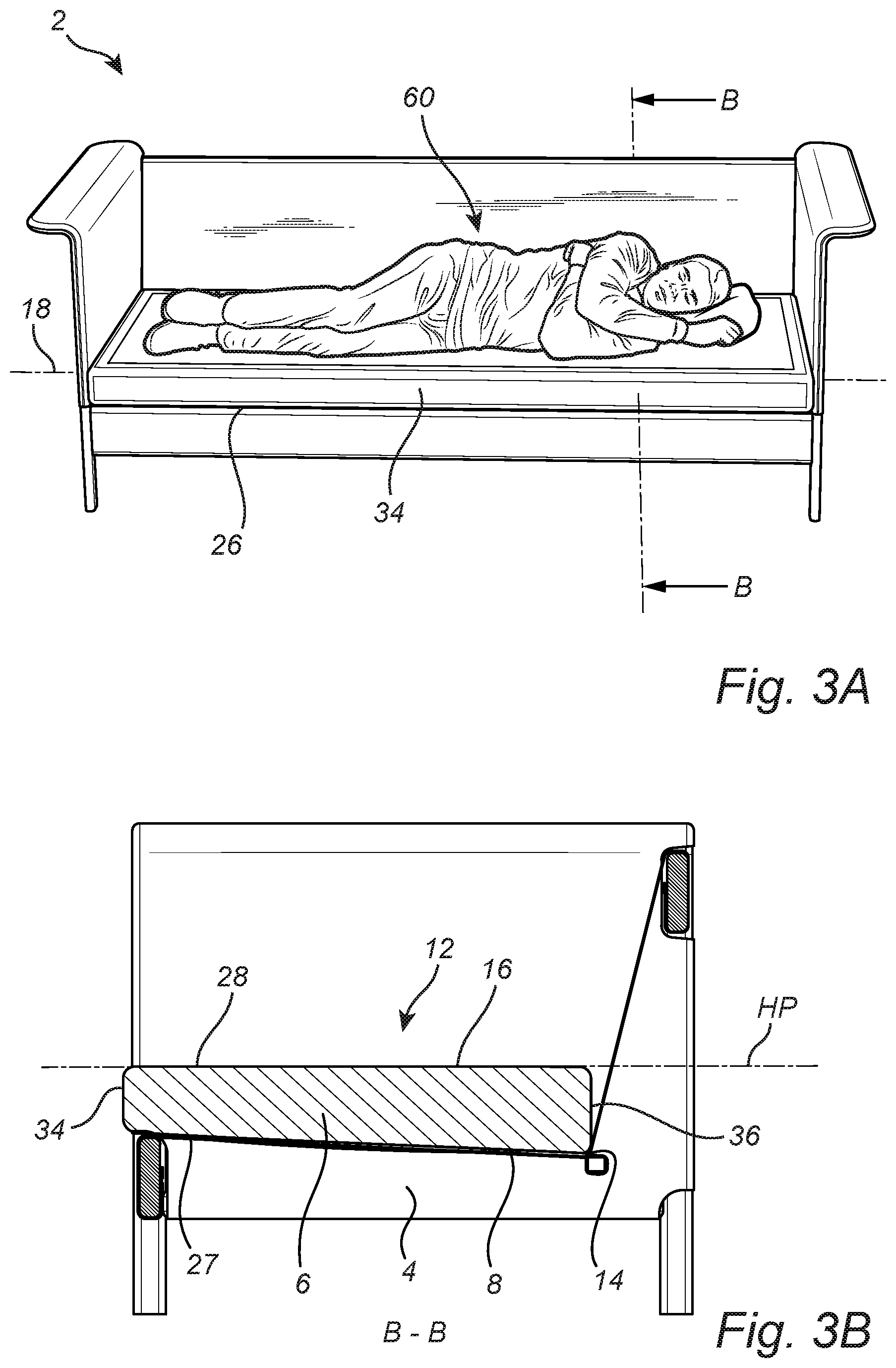 Patent US12569069 Figure 3 – Furniture, convertible from a sofa to a bed