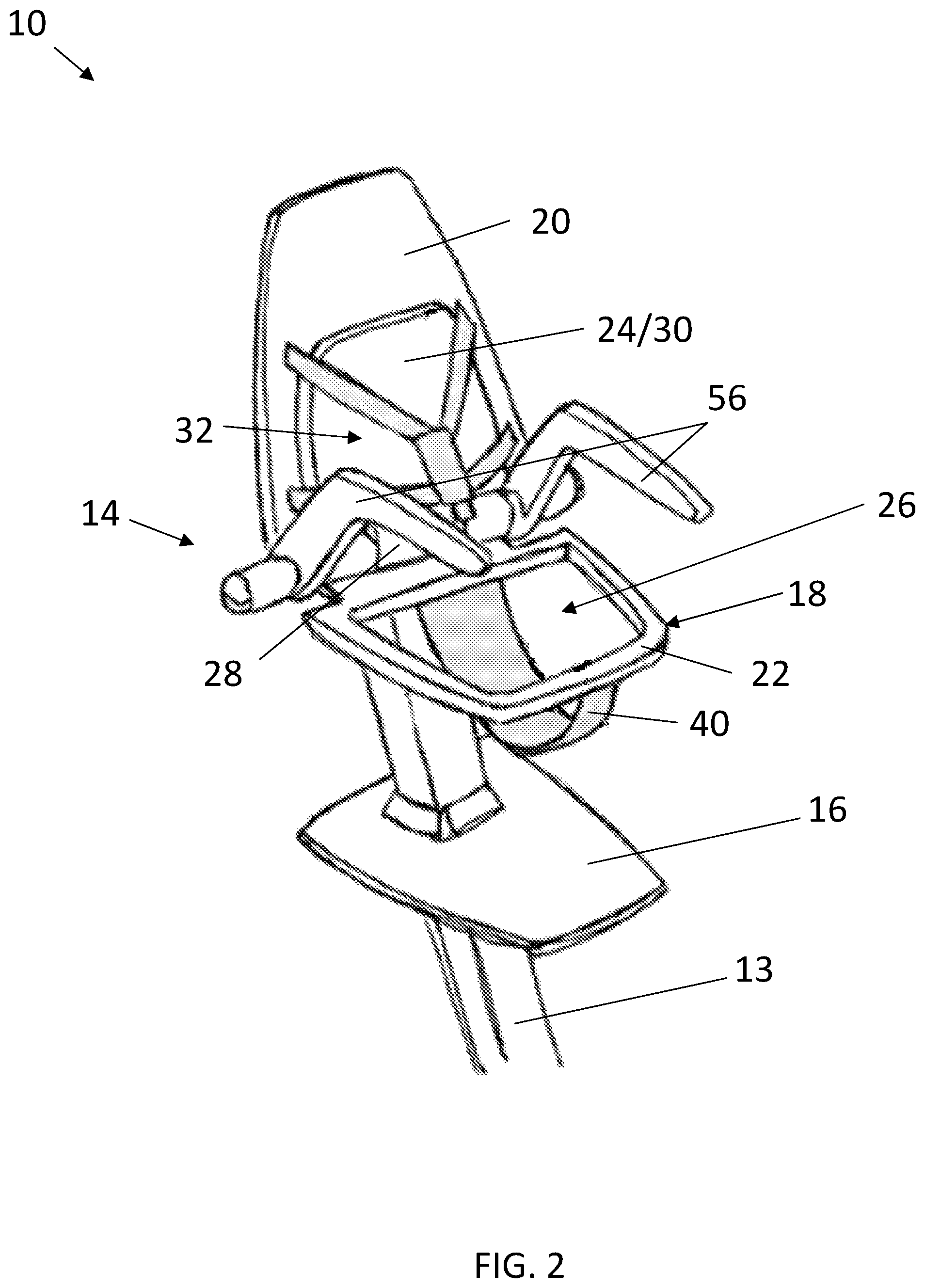 Patent US12569072 Figure 2 – Sit-to-stand convertible highchair