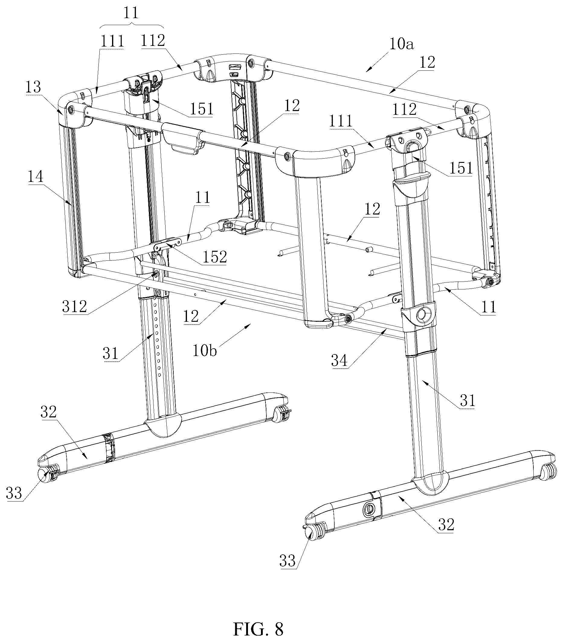 Patent US12569073 Figure 6 – Support connecting structure, support, baby crib, and crib body of baby crib