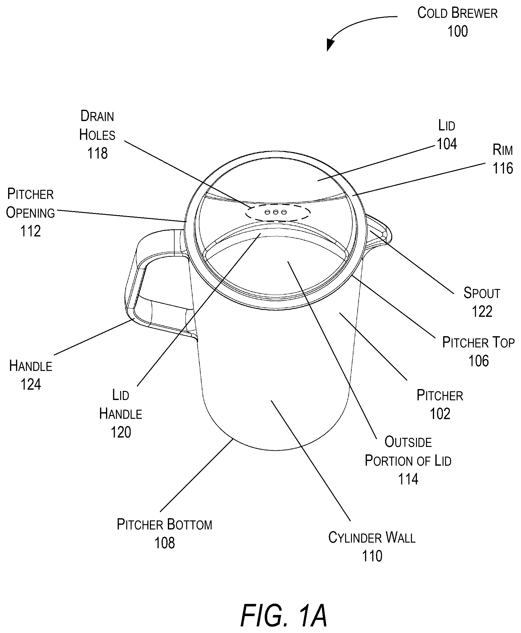 Patent US12569084 Figure 1 – Cold brewer