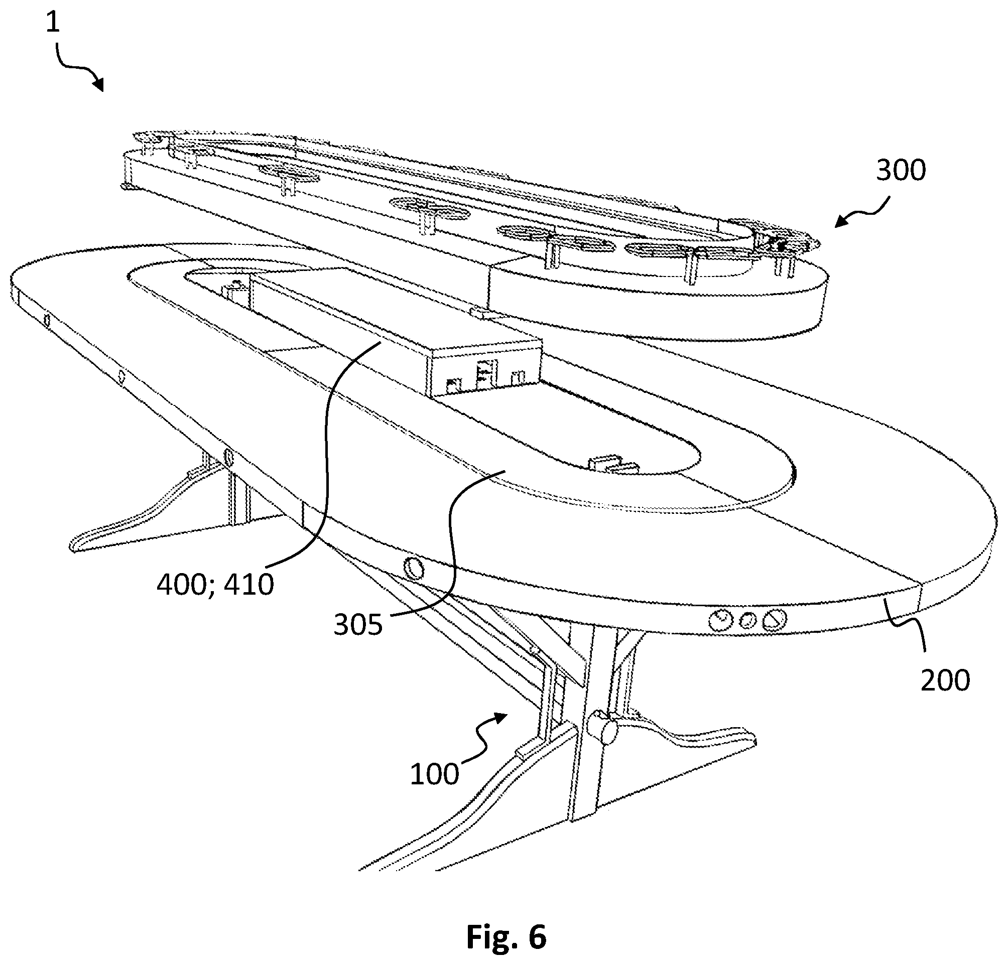 Patent US12569089 Figure 6 – Dining table for heating a food portion