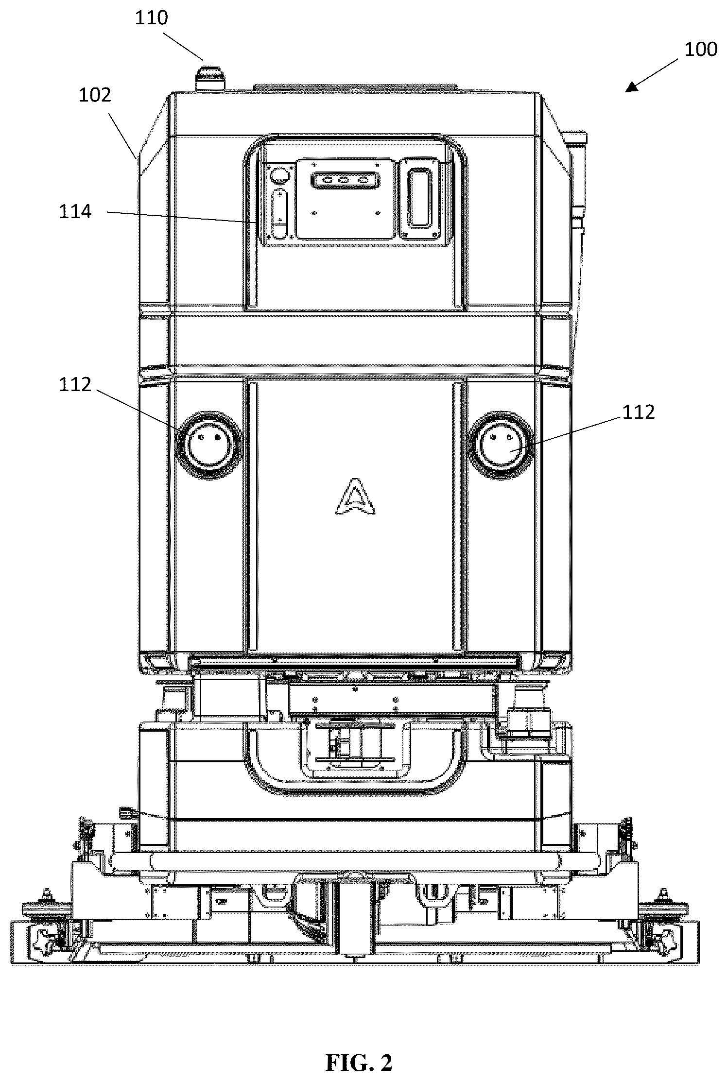 Patent US12569096 Figure 2 – System and method of software and pitch control of a disinfection module for a semi-autonomous cleaning and disinfection device
