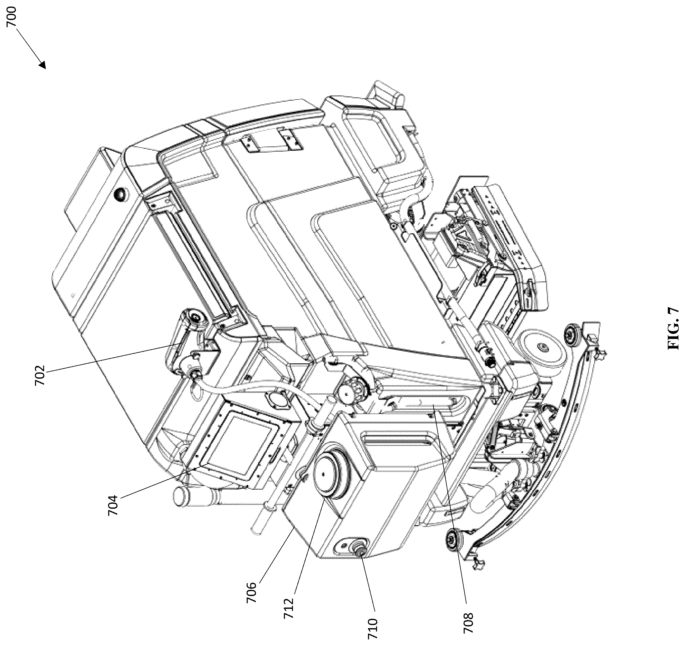 Patent US12569096 Figure 7 – System and method of software and pitch control of a disinfection module for a semi-autonomous cleaning and disinfection device