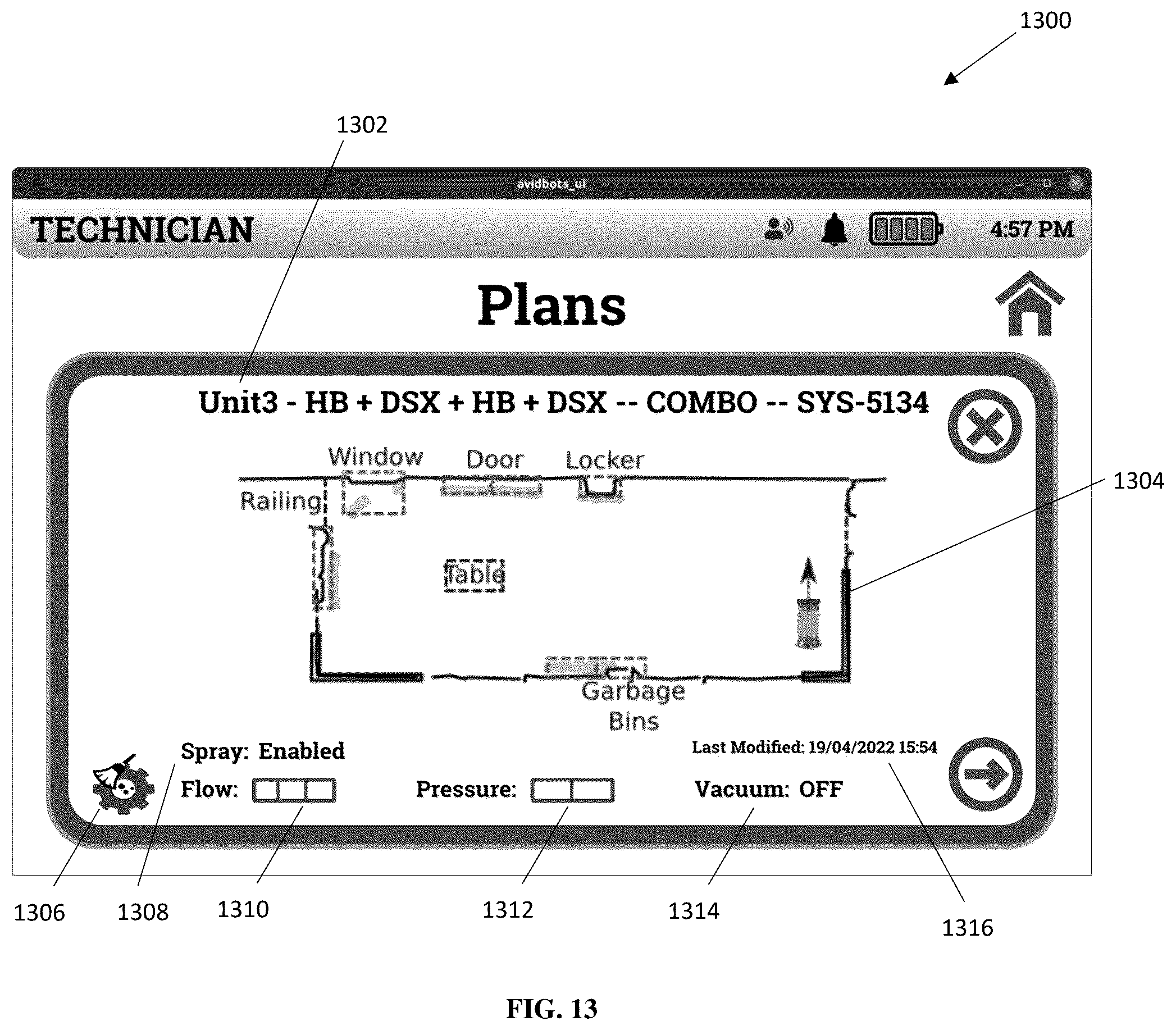 Patent US12569096 Figure 13 – System and method of software and pitch control of a disinfection module for a semi-autonomous cleaning and disinfection device