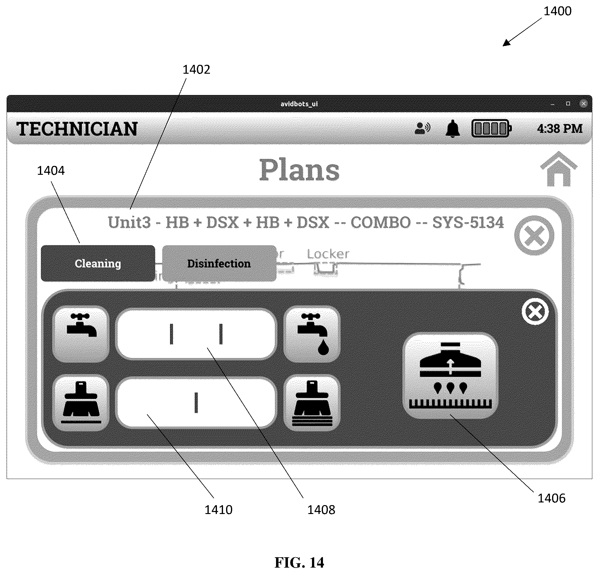Patent US12569096 Figure 14 – System and method of software and pitch control of a disinfection module for a semi-autonomous cleaning and disinfection device