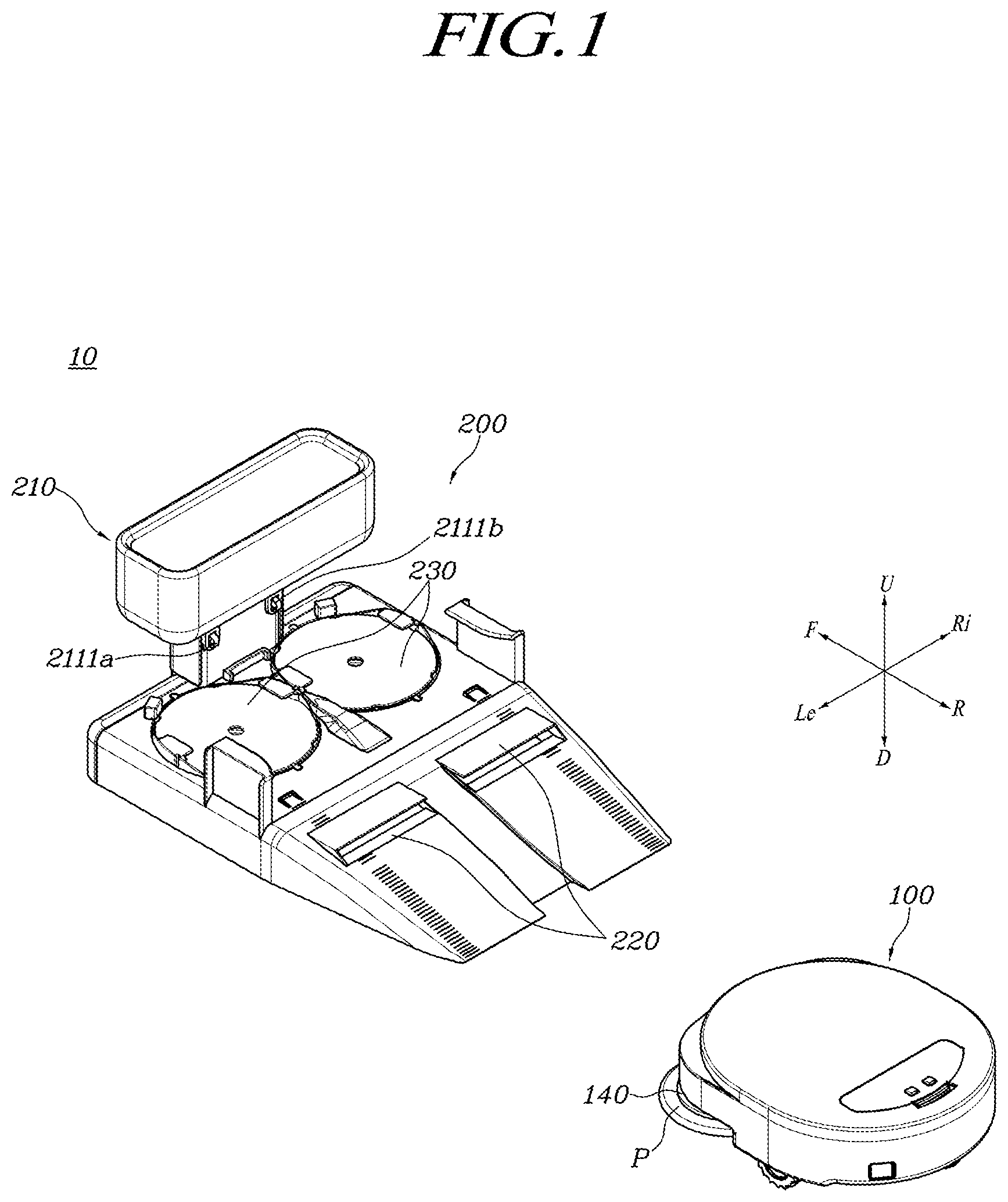 Patent US12569101 Figure 1 – Robot cleaner, docking station and cleaning system having the same