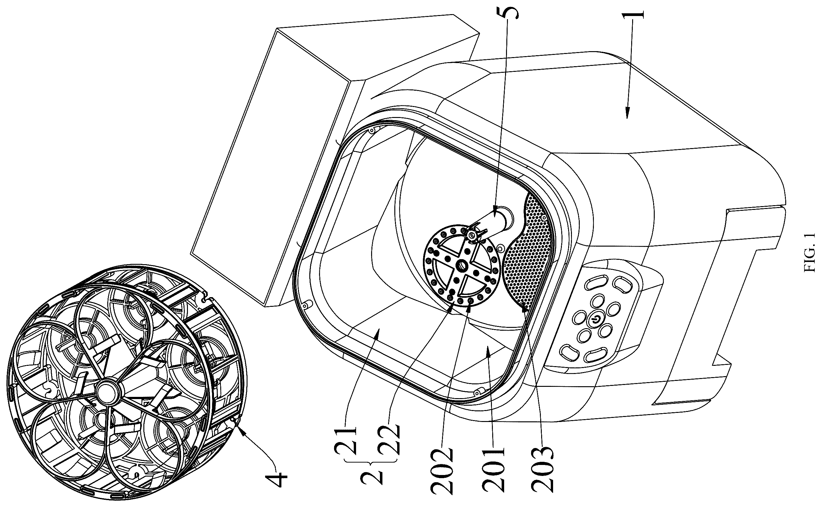 Patent US12569107 Figure 1 – Washing device