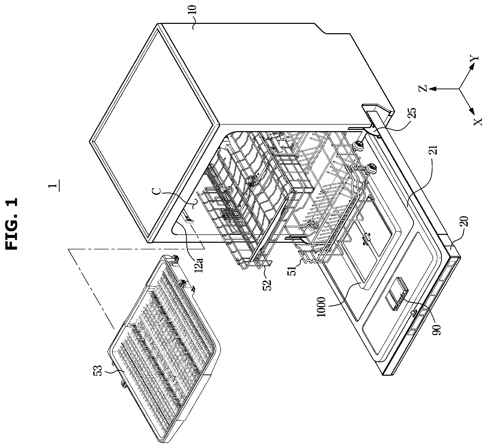 Patent US12569110 Figure 1 – Dishwasher