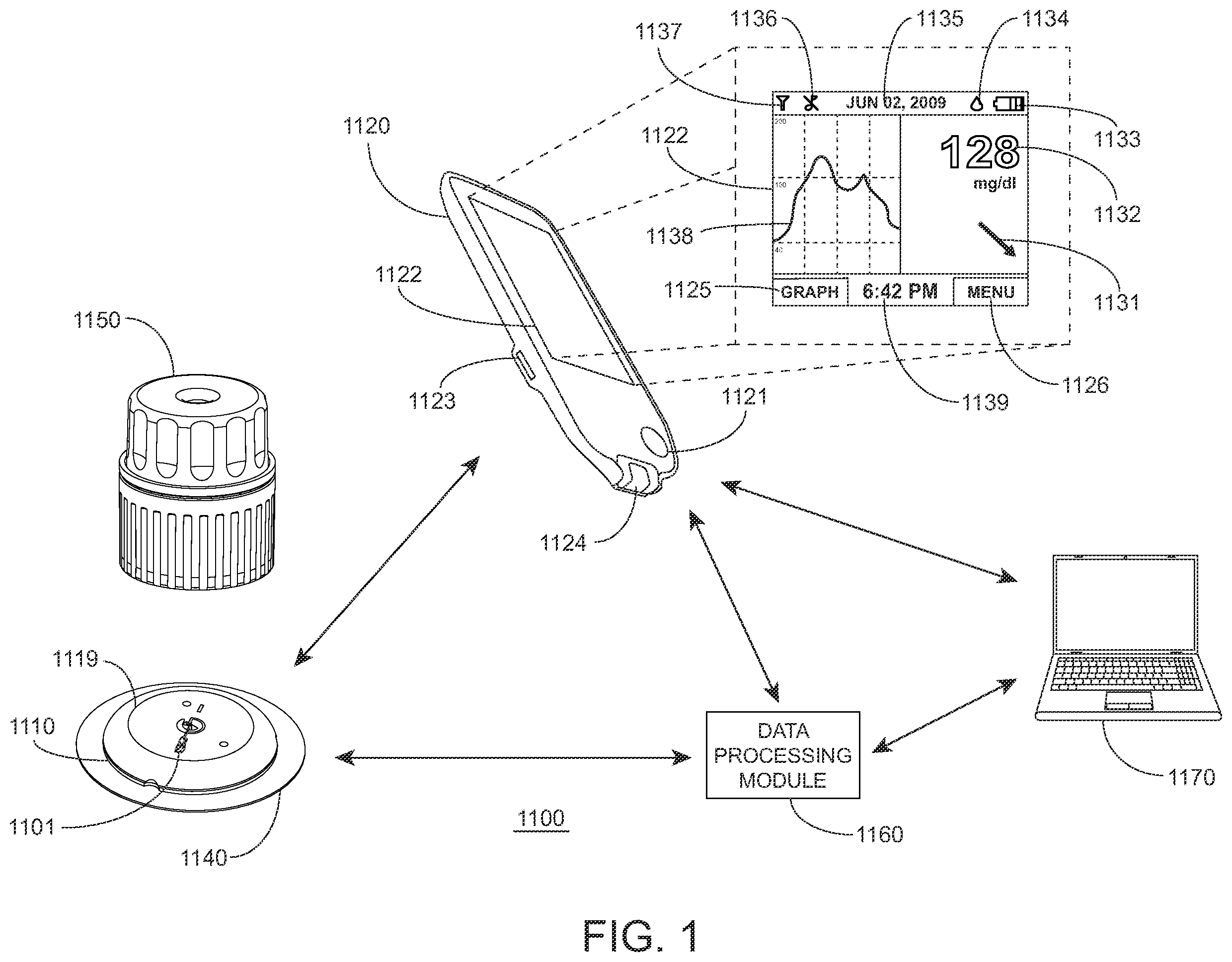 Patent US12569172 Figure 1 – Devices, systems, and methods associated with analyte monitoring devices and devices incorporating the same