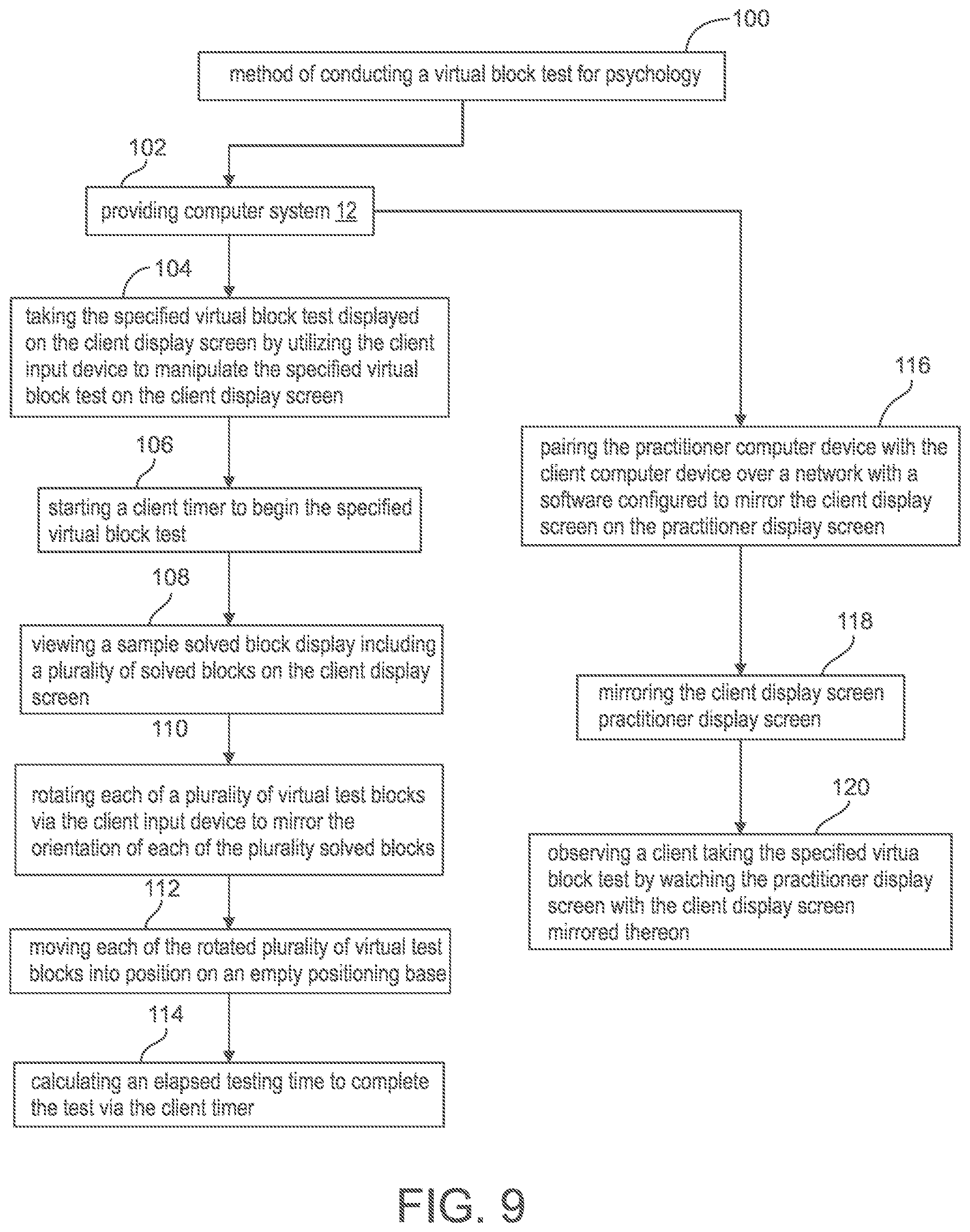 Patent US12569176 Figure 9 – Virtual block test design for psychology testing and method of use thereof