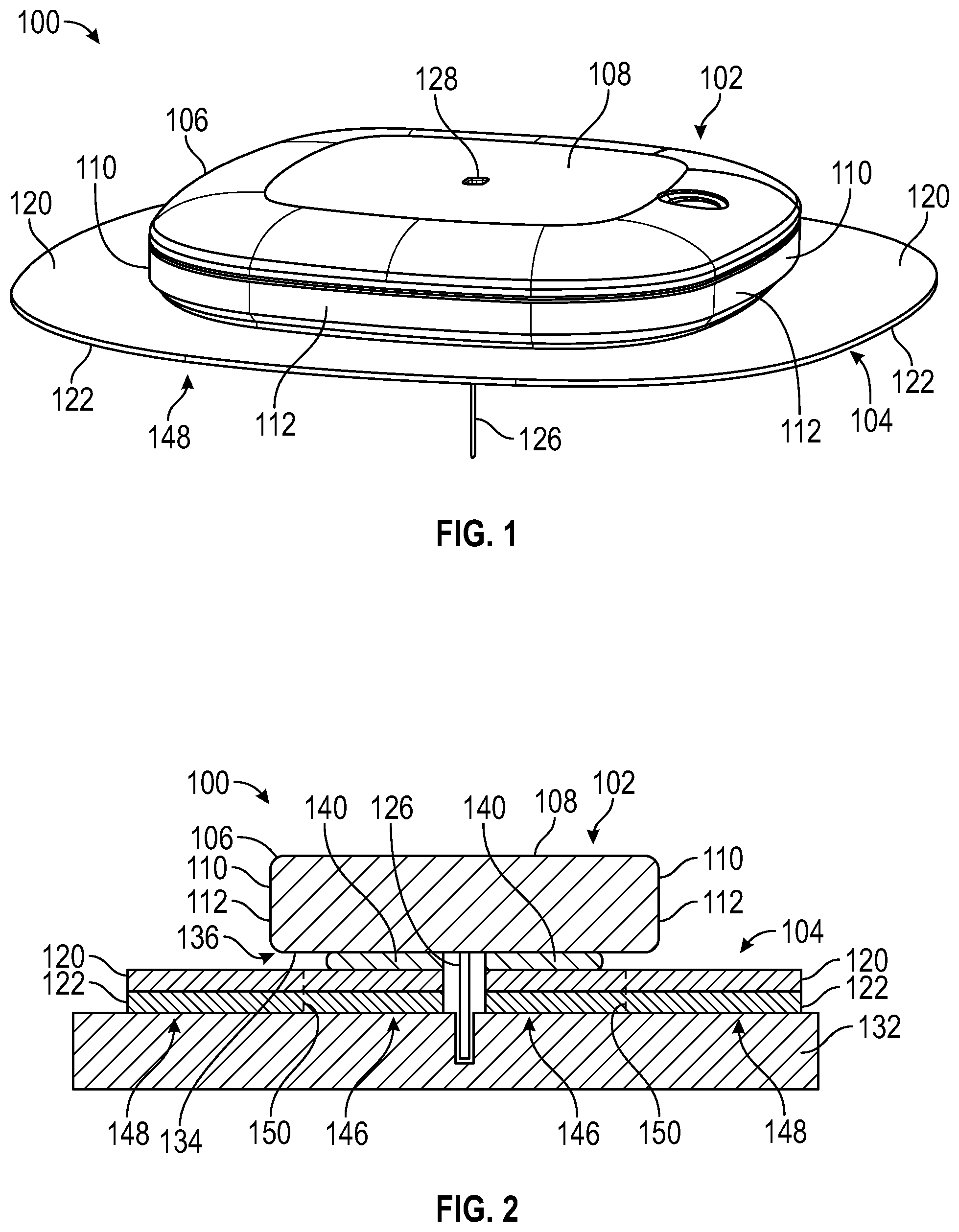 Patent US12569199 Figure 1 – Skin adhesive patch with refreshable perimeter, and related device assembly