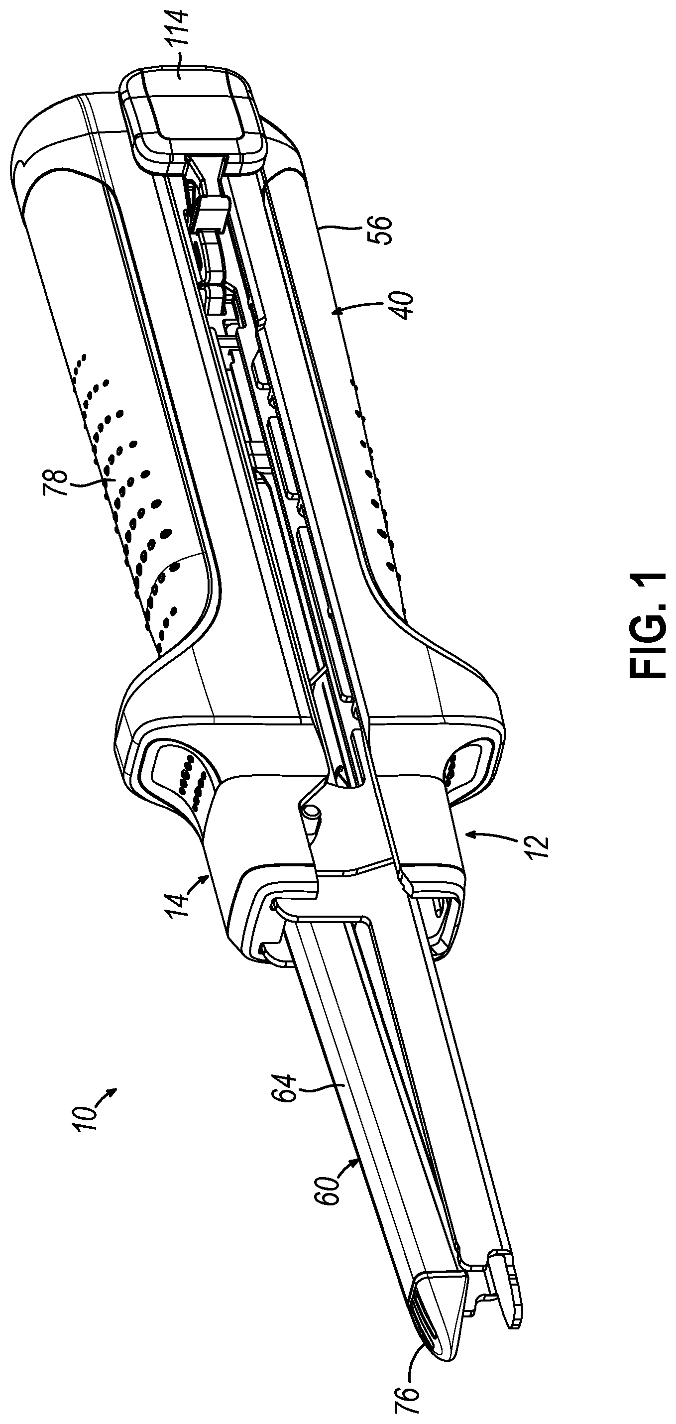 Patent US12569266 Figure 1 – Strain and compression force measurement features for surgical stapler