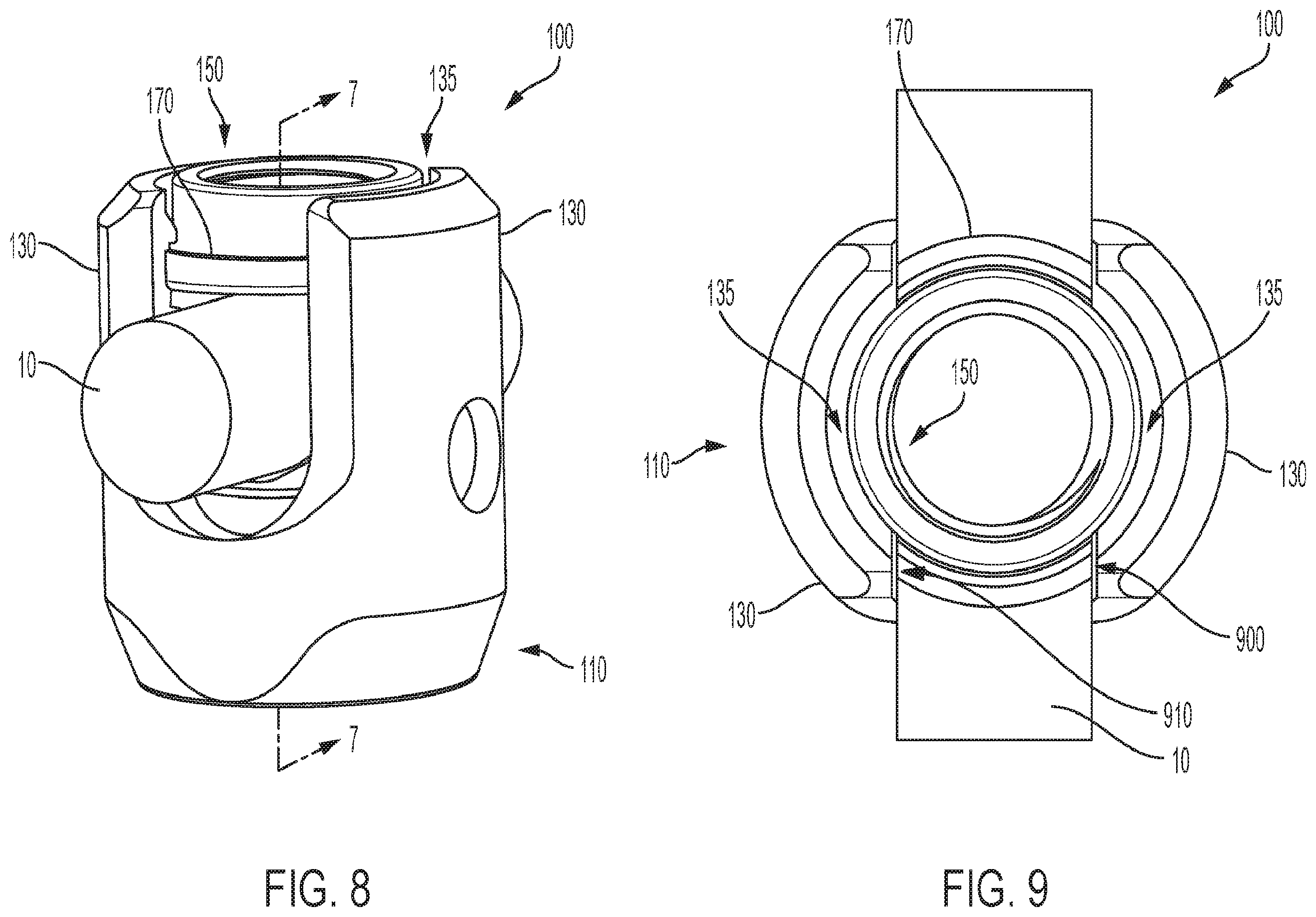 Patent US12569279 Figure 5 – Pop-on-cap assemblies having opposing splay-resisting features and generally reactangular opposing rotation-preventing/rotation-resisting features for spinal surgery