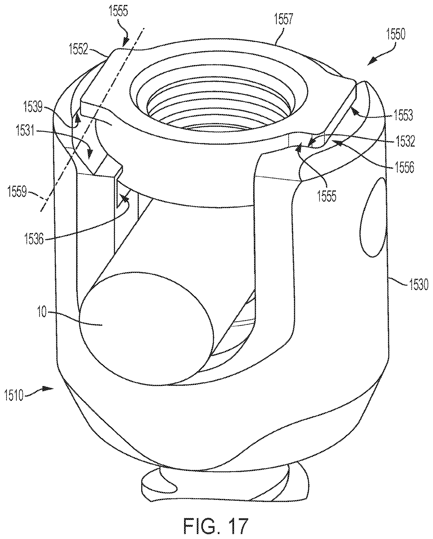 Patent US12569279 Figure 11 – Pop-on-cap assemblies having opposing splay-resisting features and generally reactangular opposing rotation-preventing/rotation-resisting features for spinal surgery