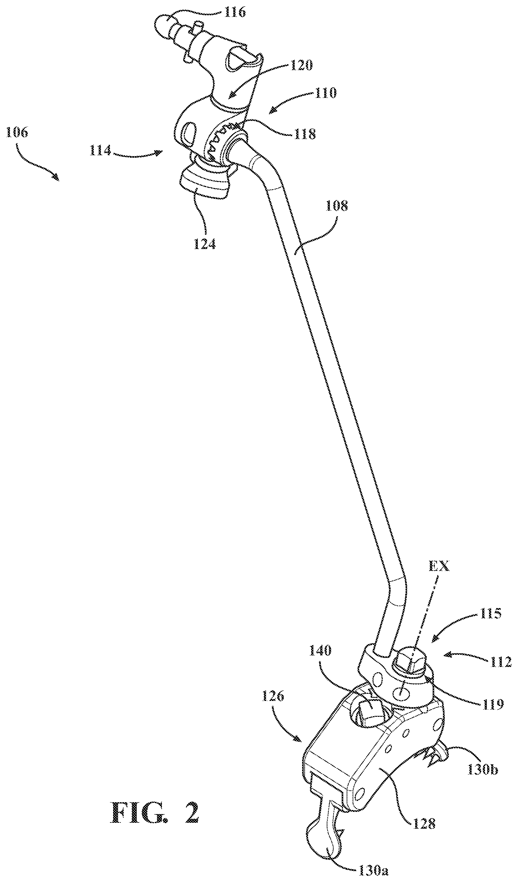 Patent US12569302 Figure 2 – Surgical clamp assembly for fixing a navigation tracker to a portion of bone