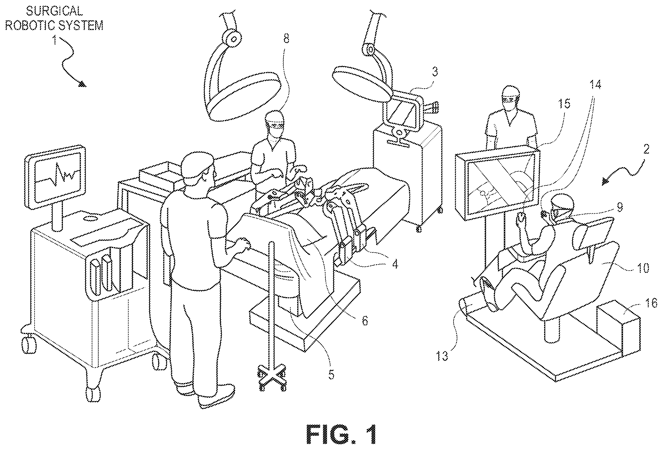 Patent US12569310 Figure 1 – Surgical robotic user input apparatus having optical fiber-based intrinsic sensors