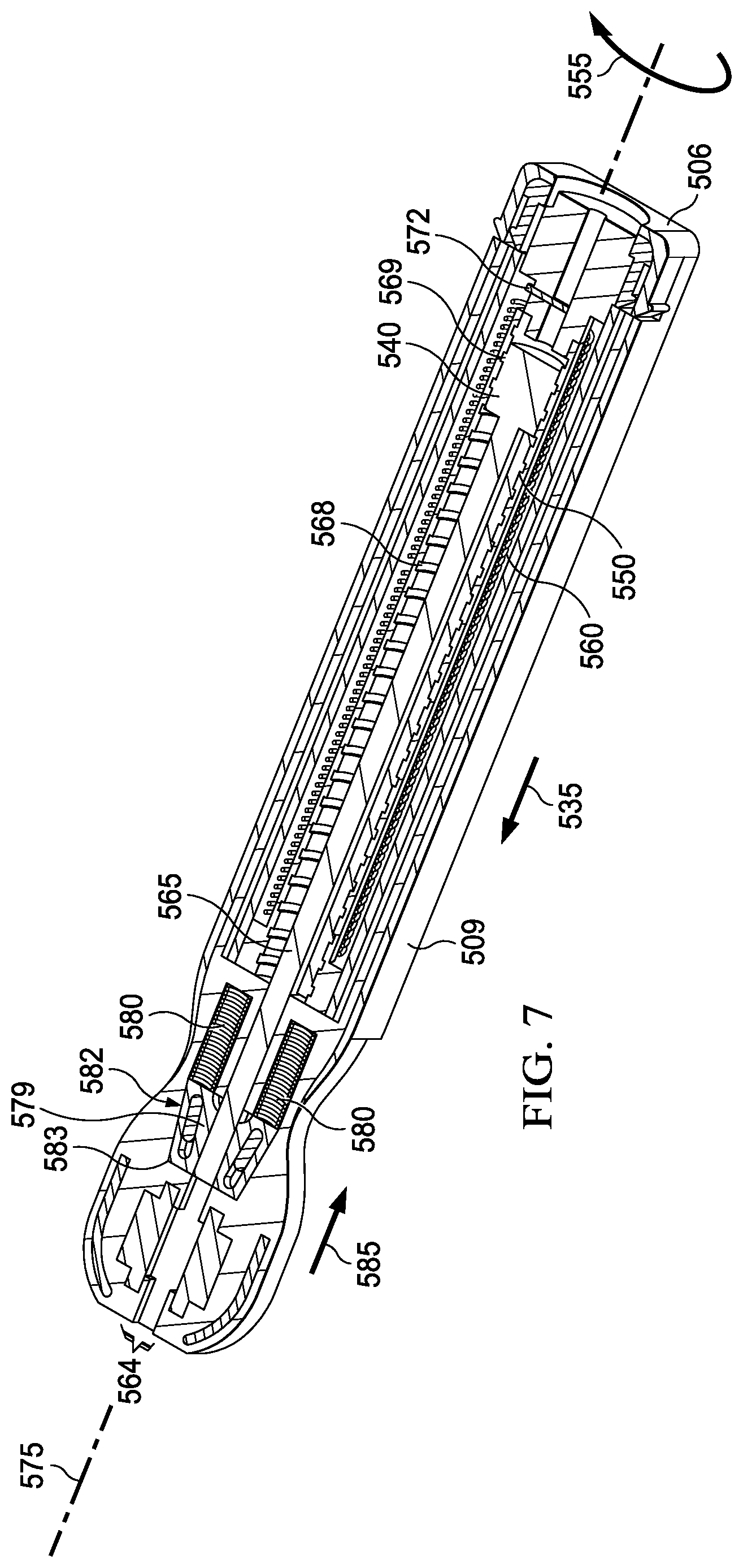 Patent US12569332 Figure 7 – IOL injector with automatic driver or assisted manual drive force