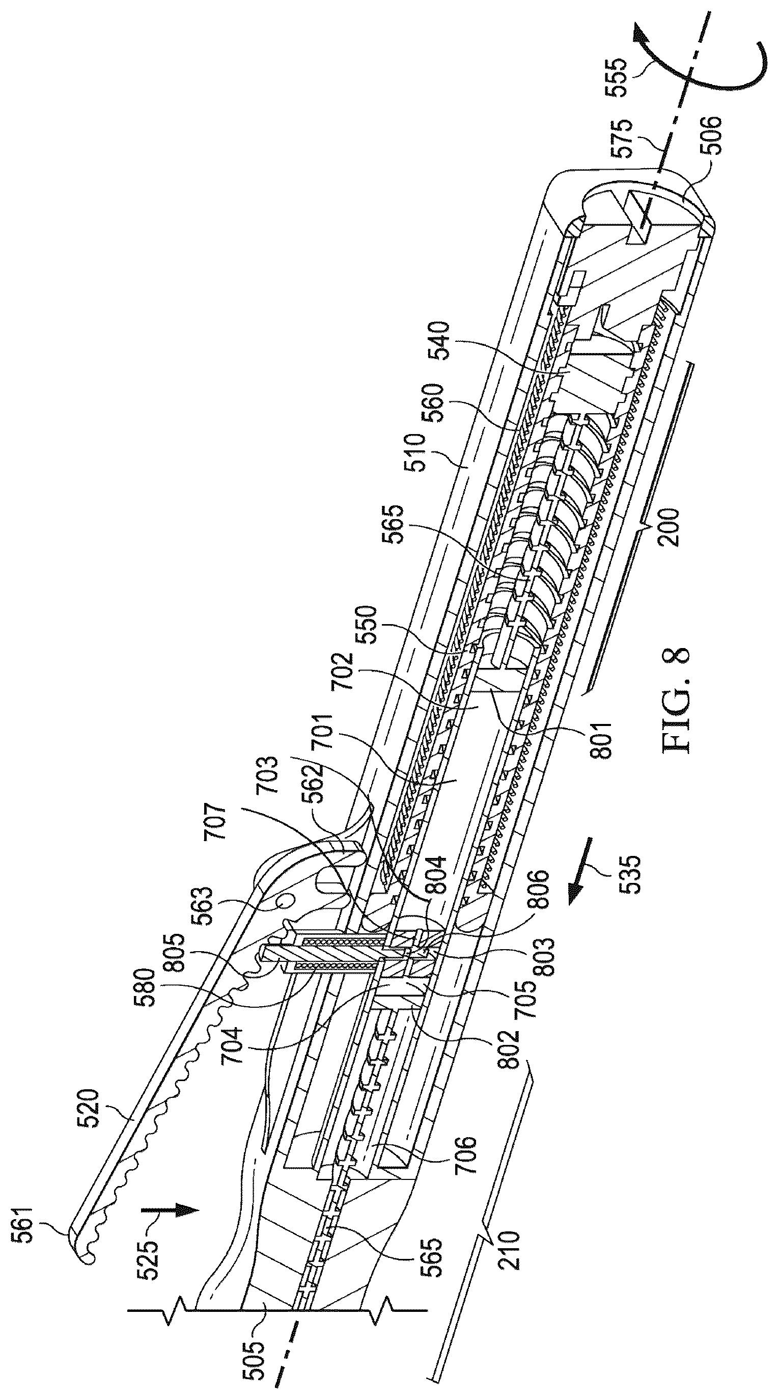 Patent US12569332 Figure 8 – IOL injector with automatic driver or assisted manual drive force