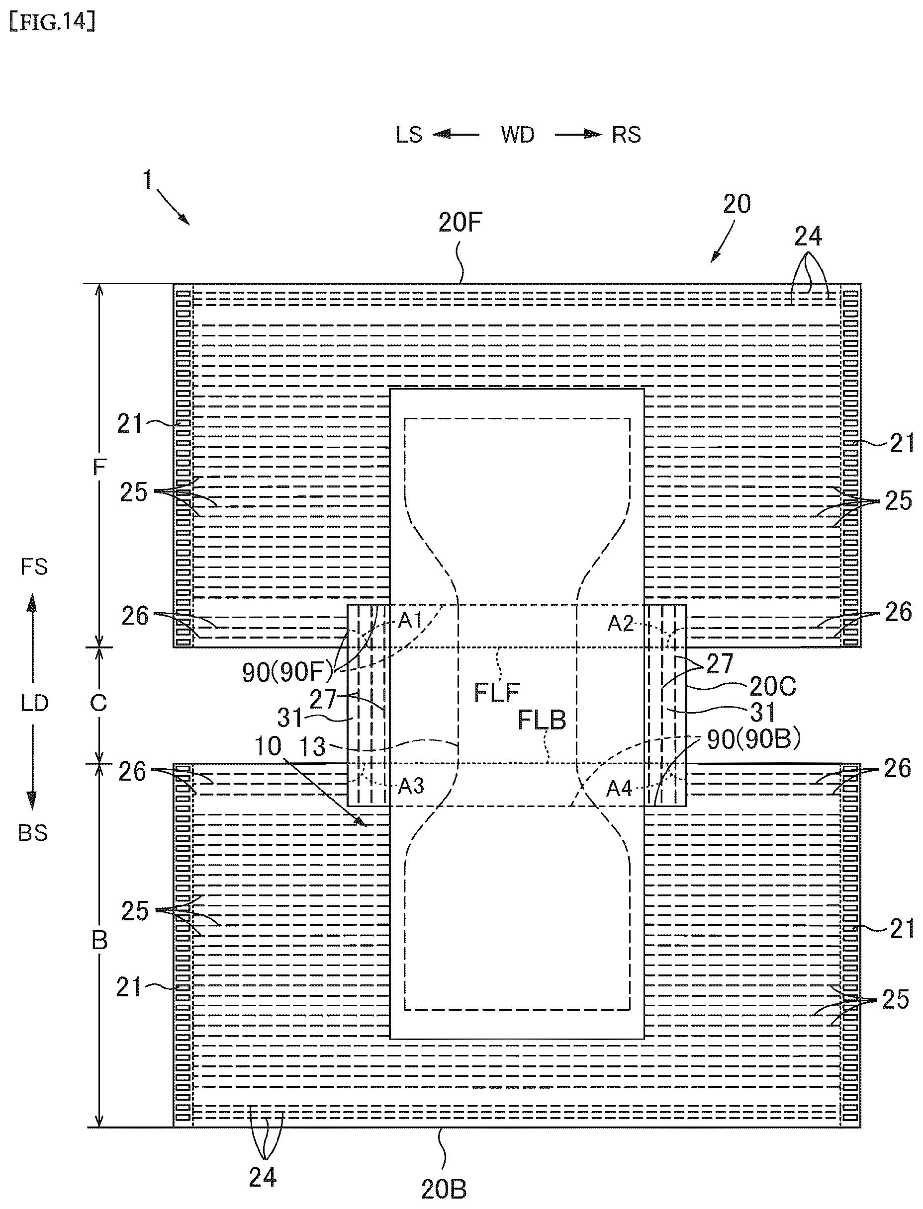 Patent US12569375 Figure 14 – Boxer-shorts-type disposable diaper and method for producing same