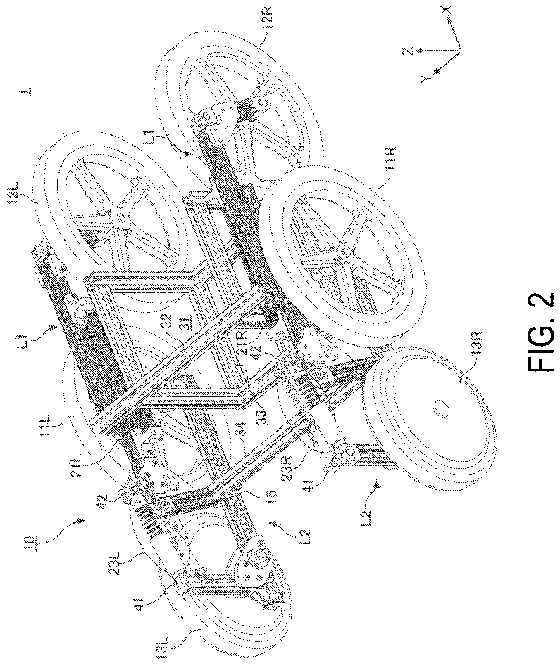 Patent US12569382 Figure 2 – Mobility support device with step climbing mechanism