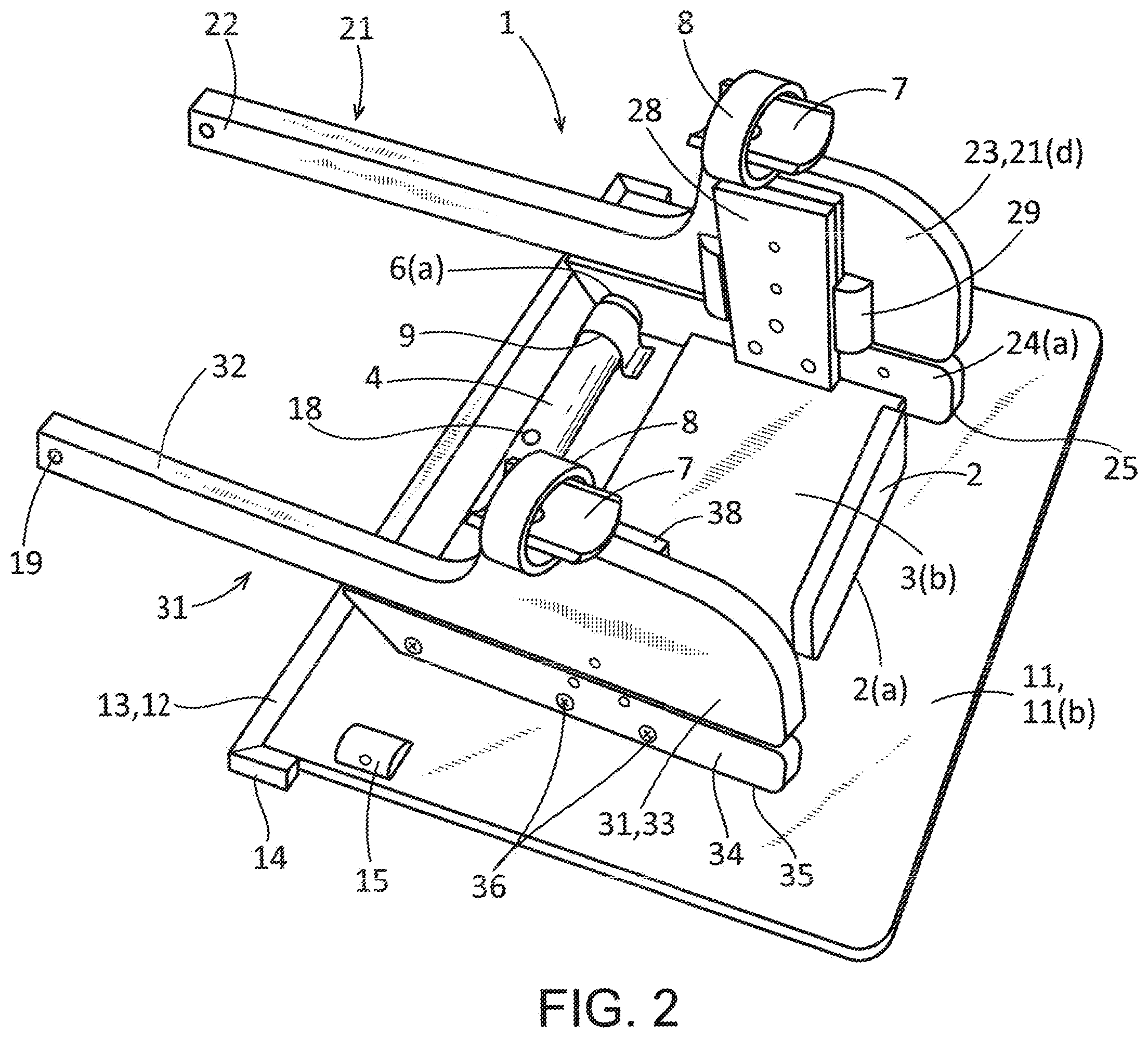 Patent US12569383 Figure 2 – Portable, adjustable wheelchair-mounted table/desk